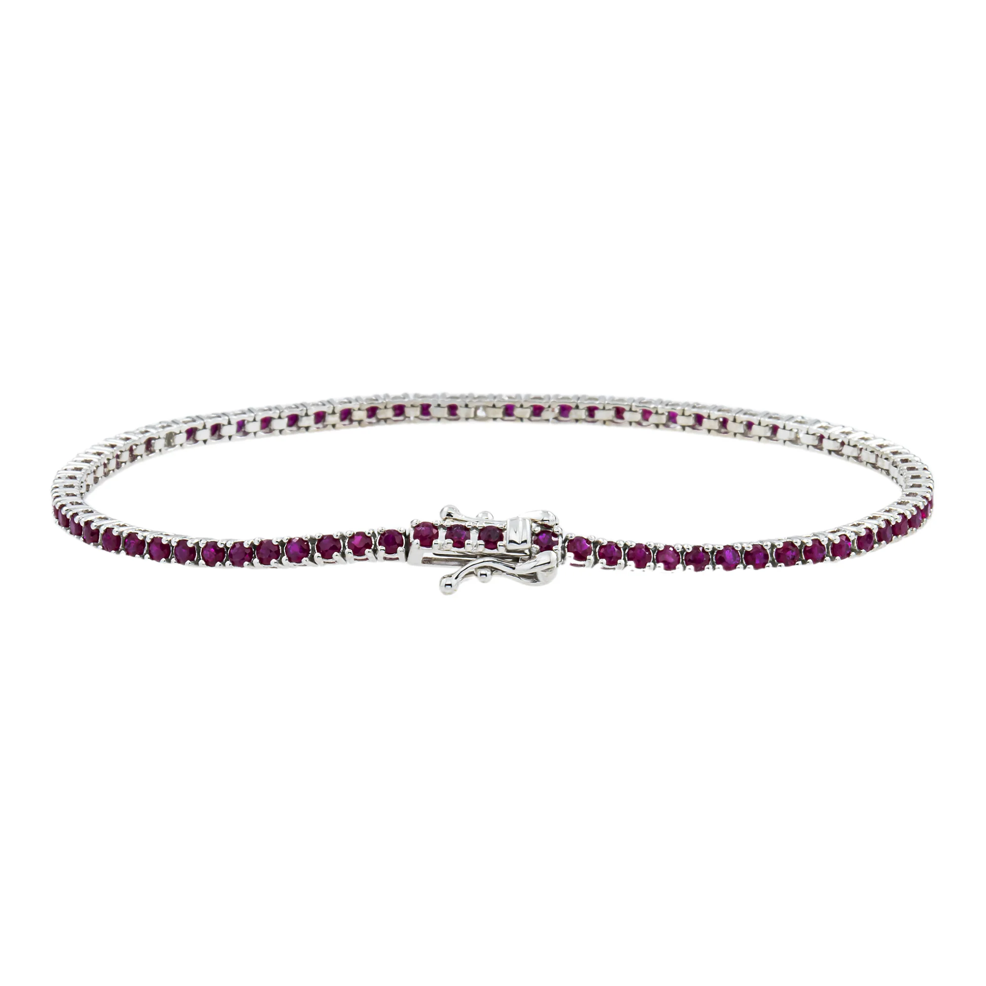 14K White Gold Round Ruby & Diamond Tennis Bracelet - Image 4