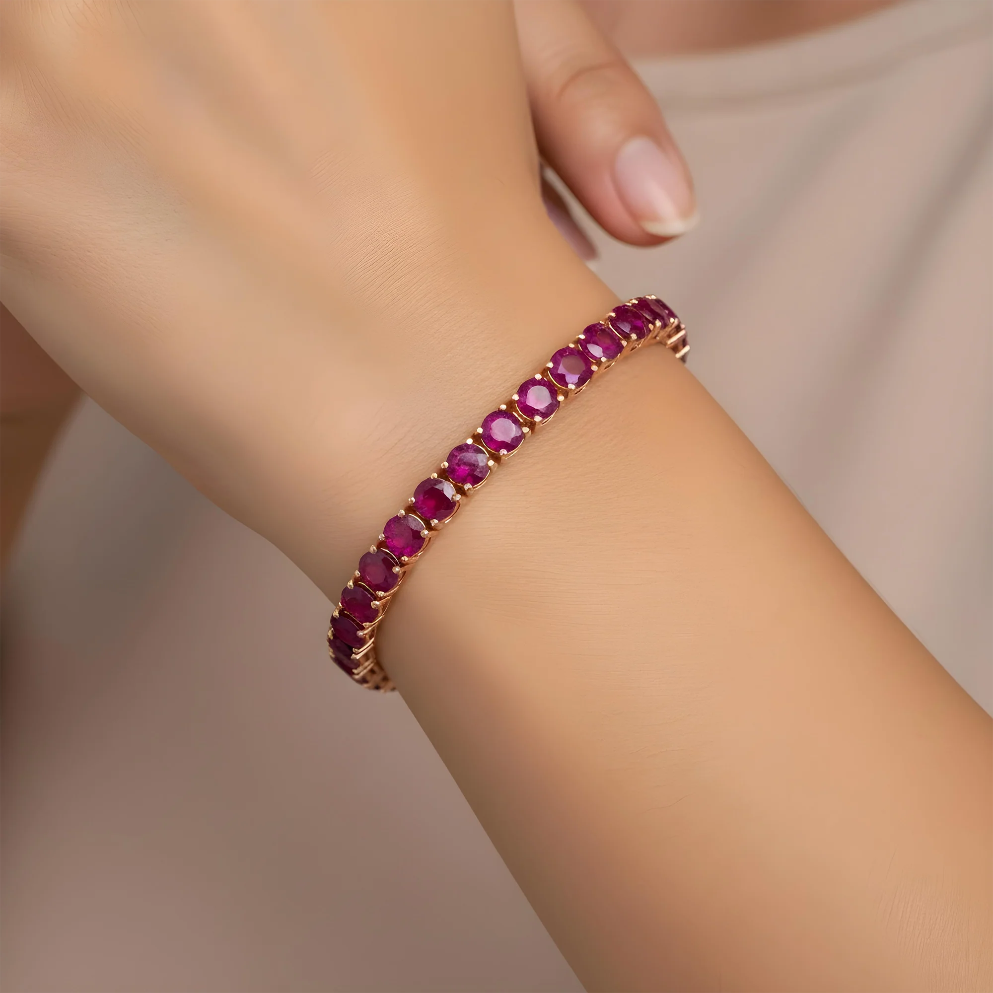 14K White Gold Round Ruby Tennis Bracelet 22.35ct - Image 8