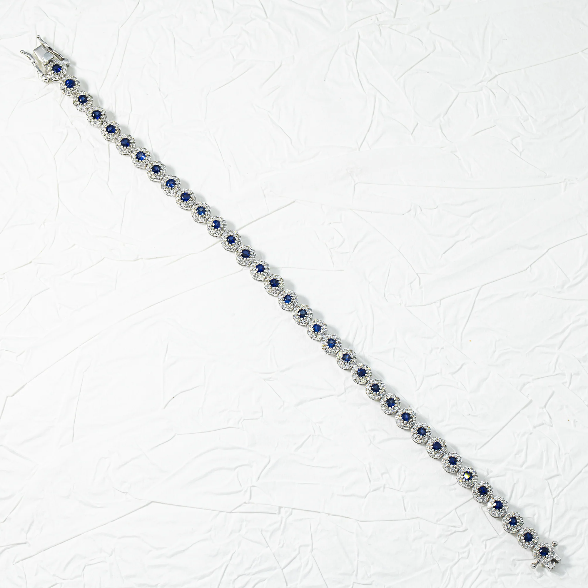 14K White Gold Round Sapphire & Diamond Bracelet 2.12ct - Image 3