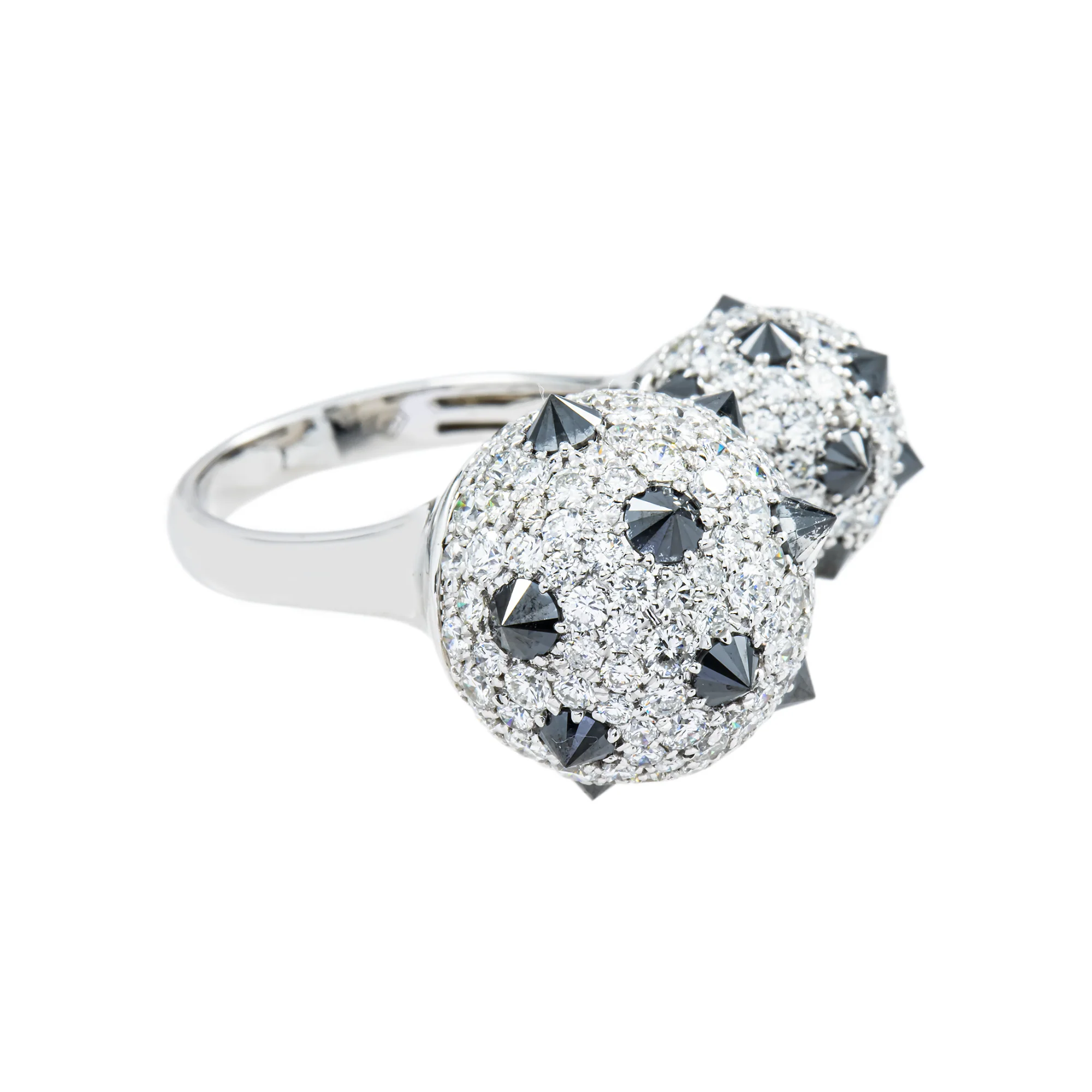 14K White Gold Round White & Black Diamond Flintstone Cocktail Ring - Image 3