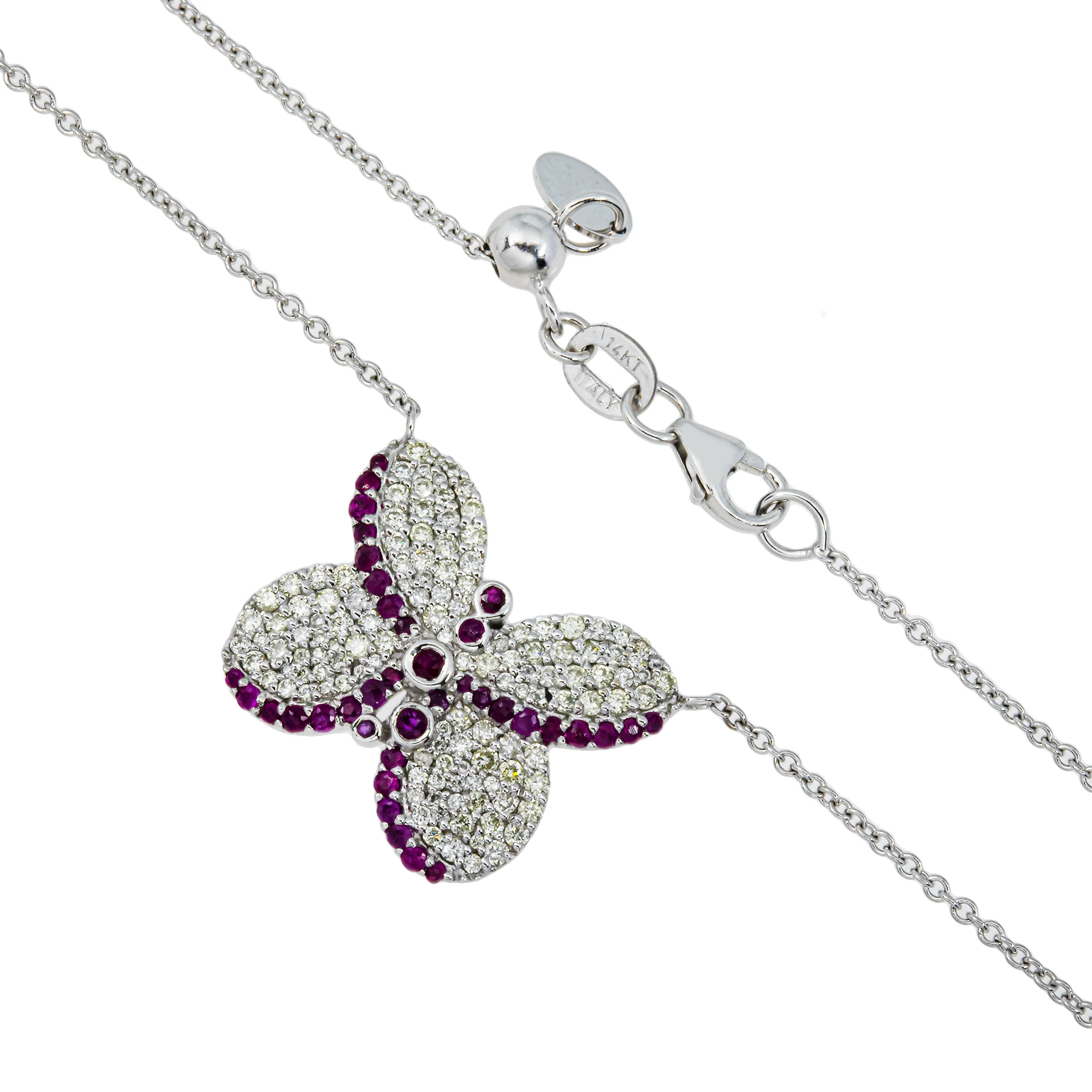 14K White Gold Ruby & Diamond Butterfly Pendant & Chain Necklace 1.13ct - Image 3