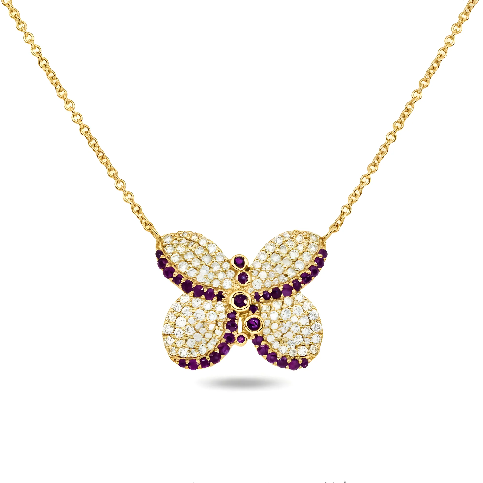 14K White Gold Ruby & Diamond Butterfly Pendant & Chain Necklace 1.13ct - Image 4
