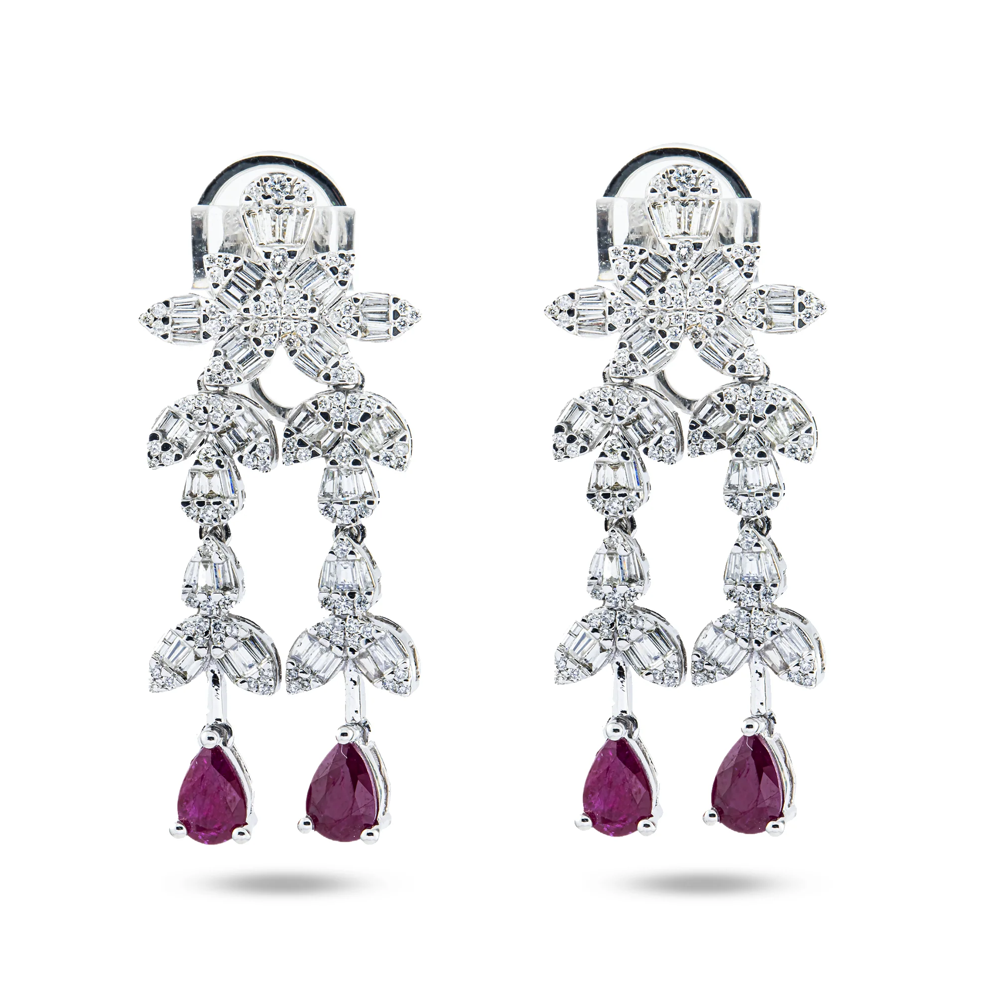 14K White Gold Ruby & Diamond Drop Earrings 4.29ctw