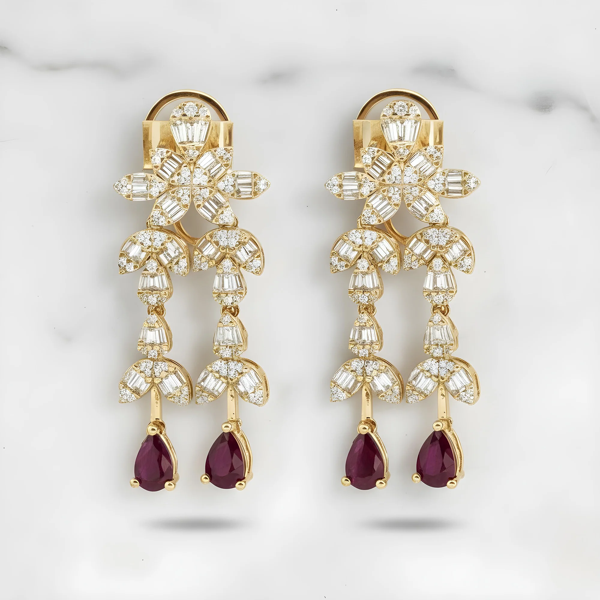 14K White Gold Ruby & Diamond Drop Earrings 4.29ctw - Image 4
