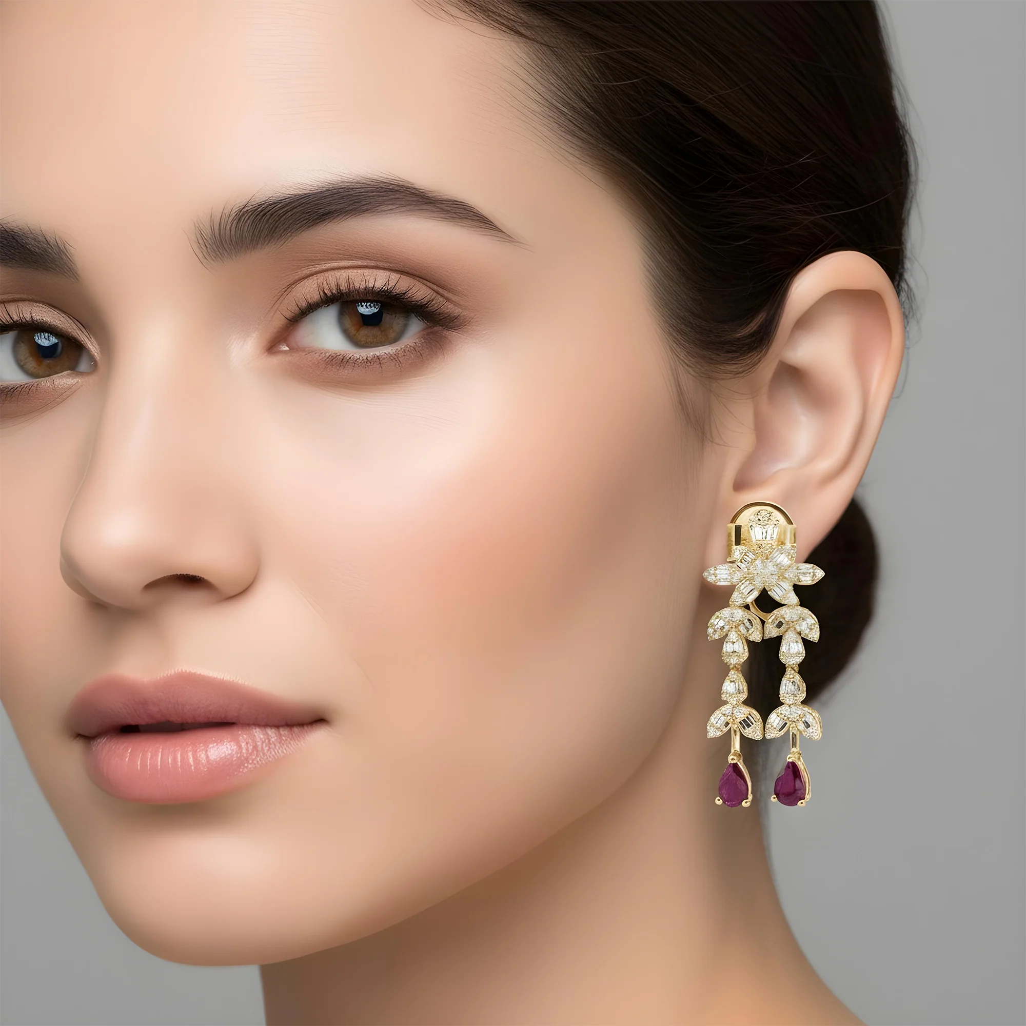 14K White Gold Ruby & Diamond Drop Earrings 4.29ctw - Image 5