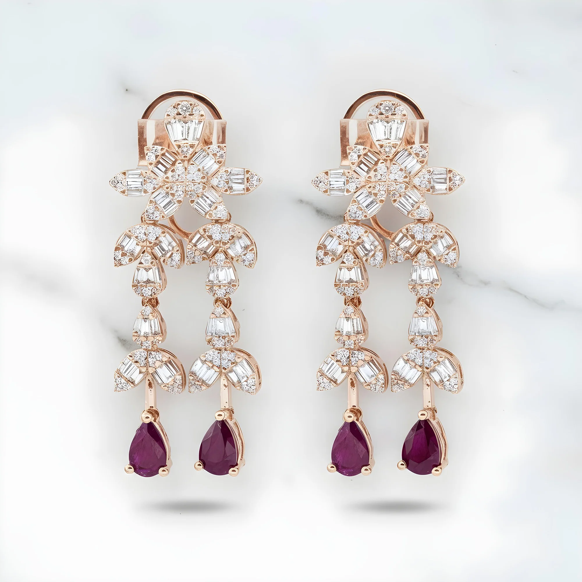 14K White Gold Ruby & Diamond Drop Earrings 4.29ctw - Image 6