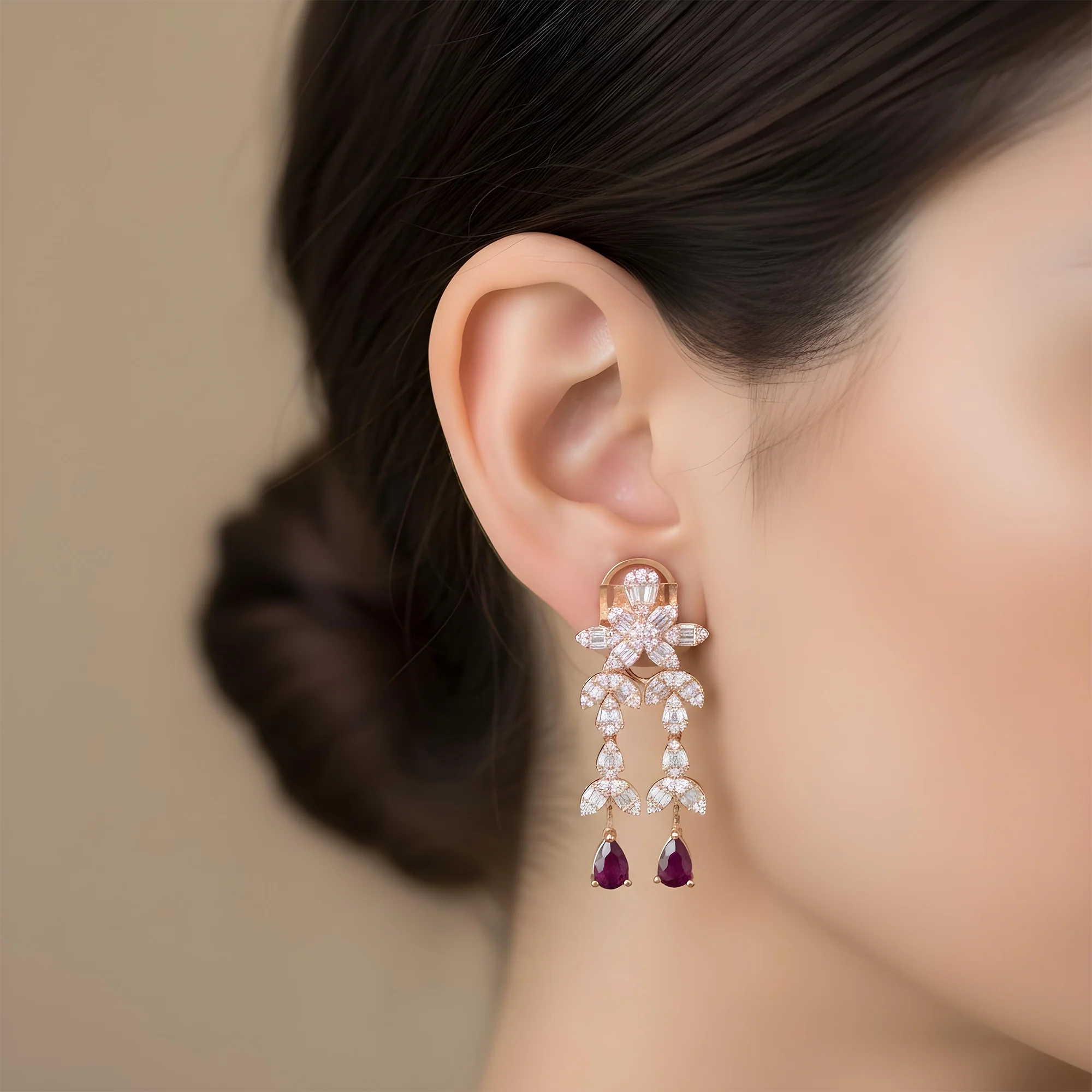 14K White Gold Ruby & Diamond Drop Earrings 4.29ctw - Image 7