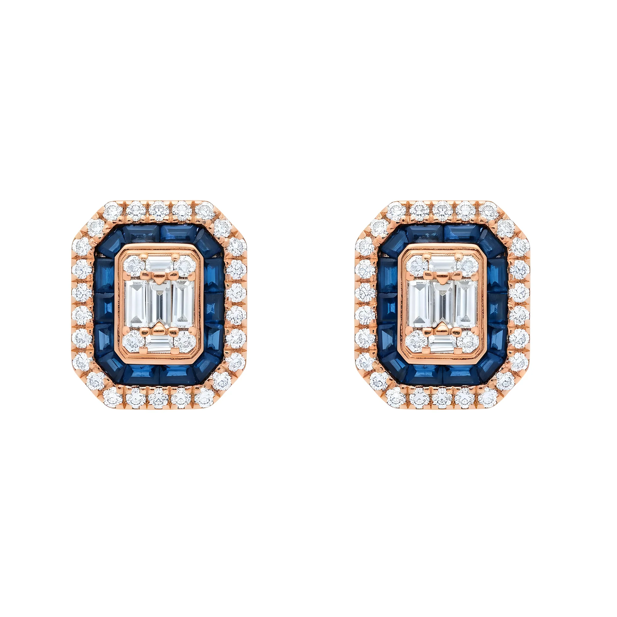 14K White Gold Sapphire & Diamond Square Stud Earrings - Image 6