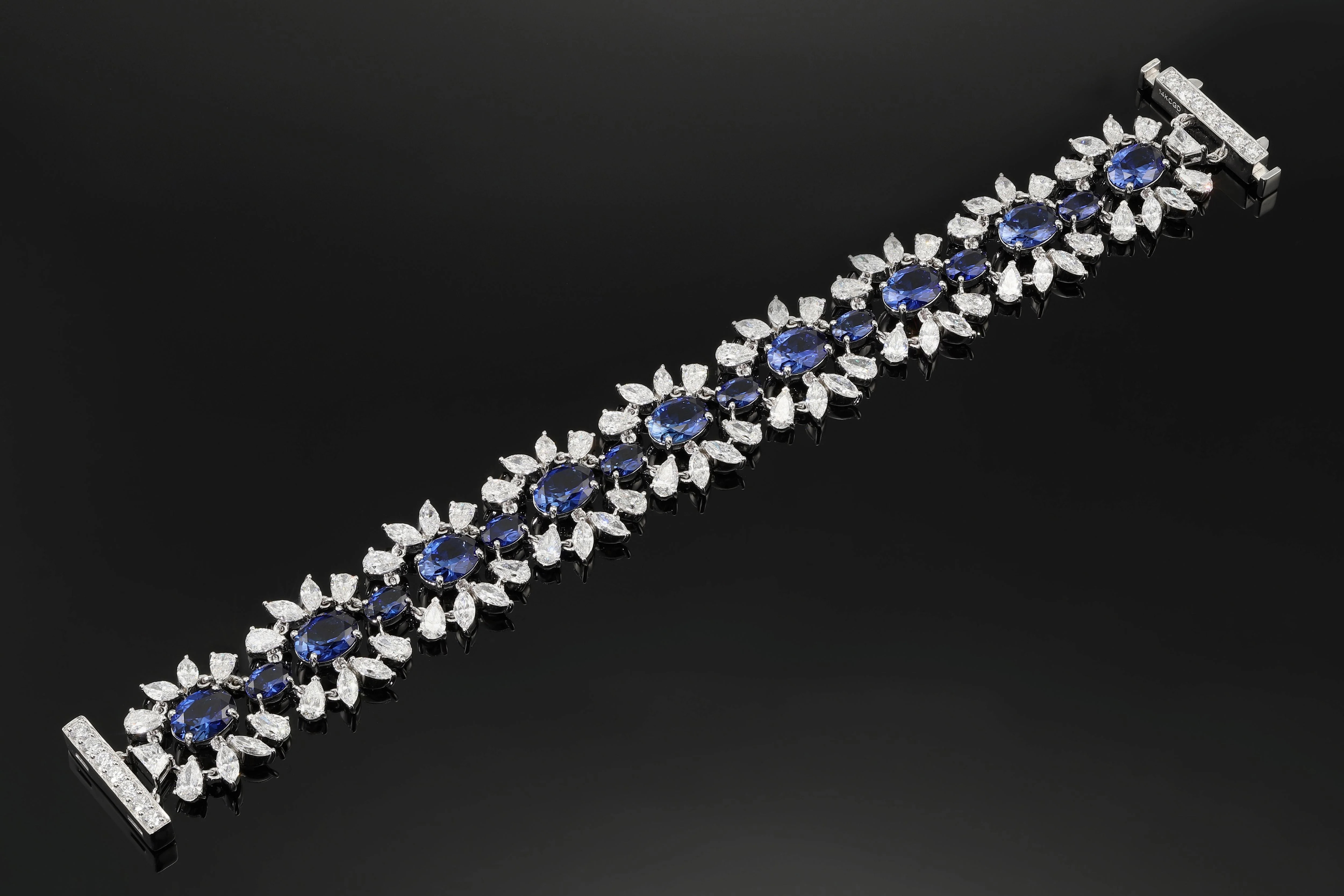 14K White Gold Sapphire & Diamond Bracelet 28.41ctw - Image 3
