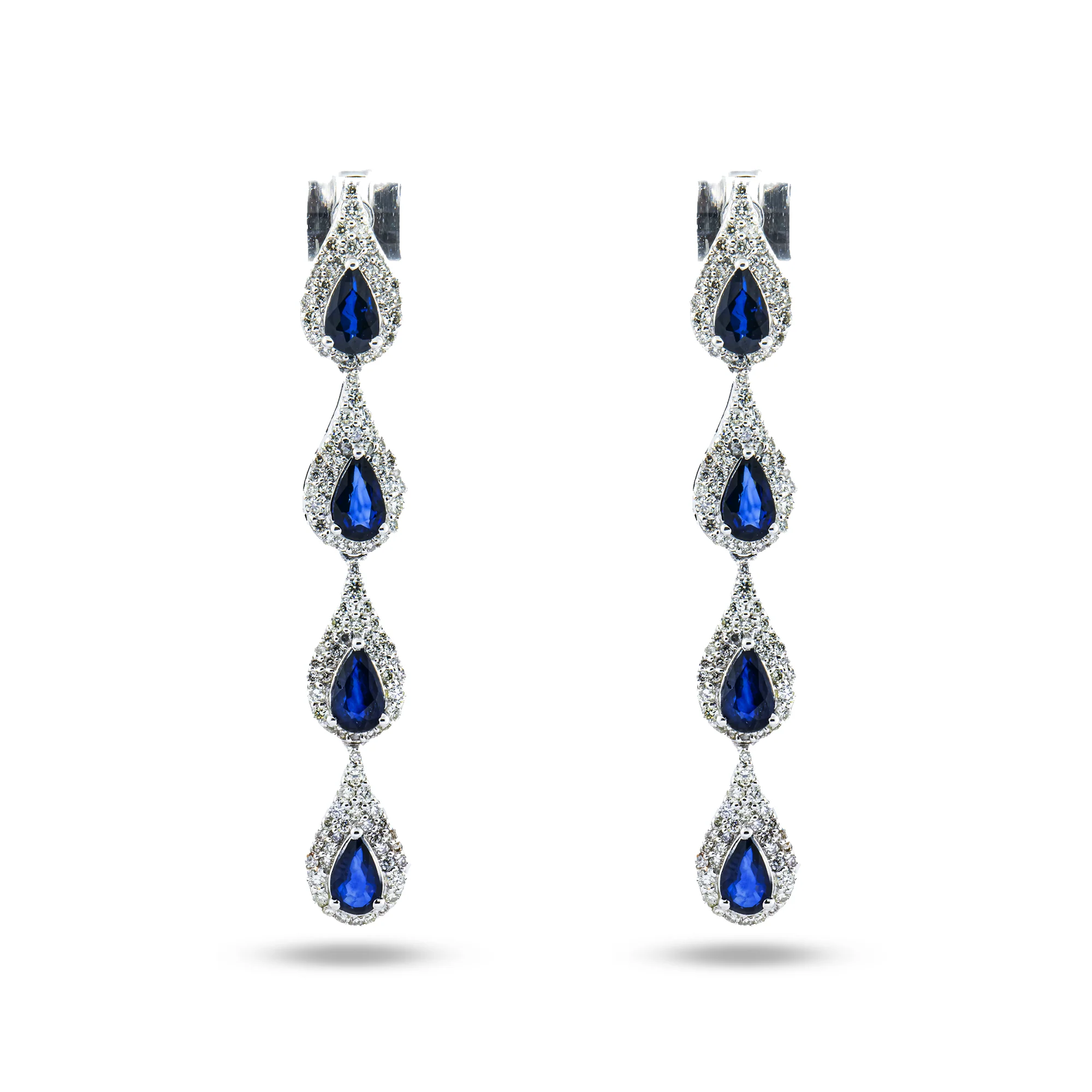 14K White Gold Sapphire & Round Diamond Drop Earrings 2.62ctw