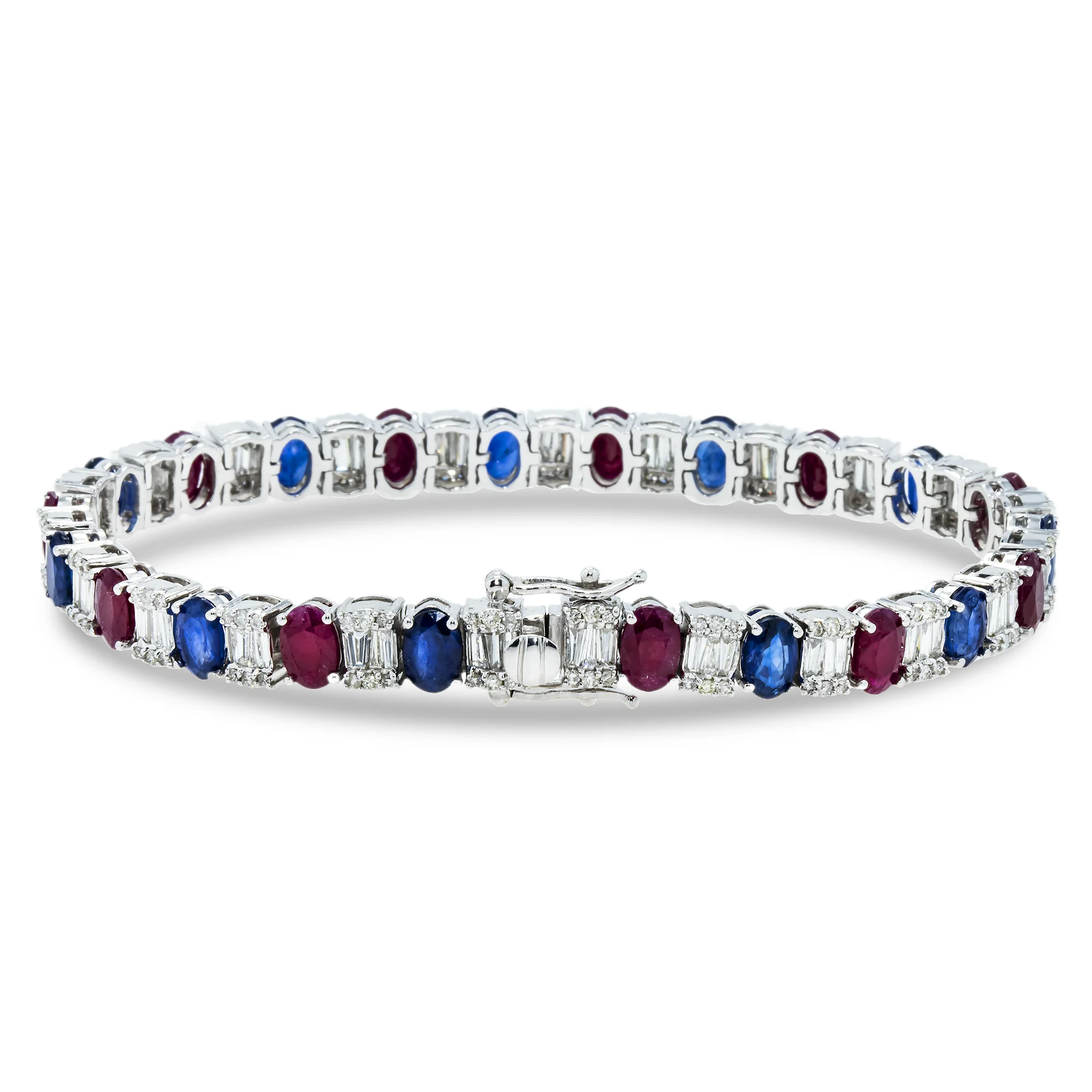 14K White Gold Sapphire/Ruby Gemstone & Diamond Bracelet - Image 3