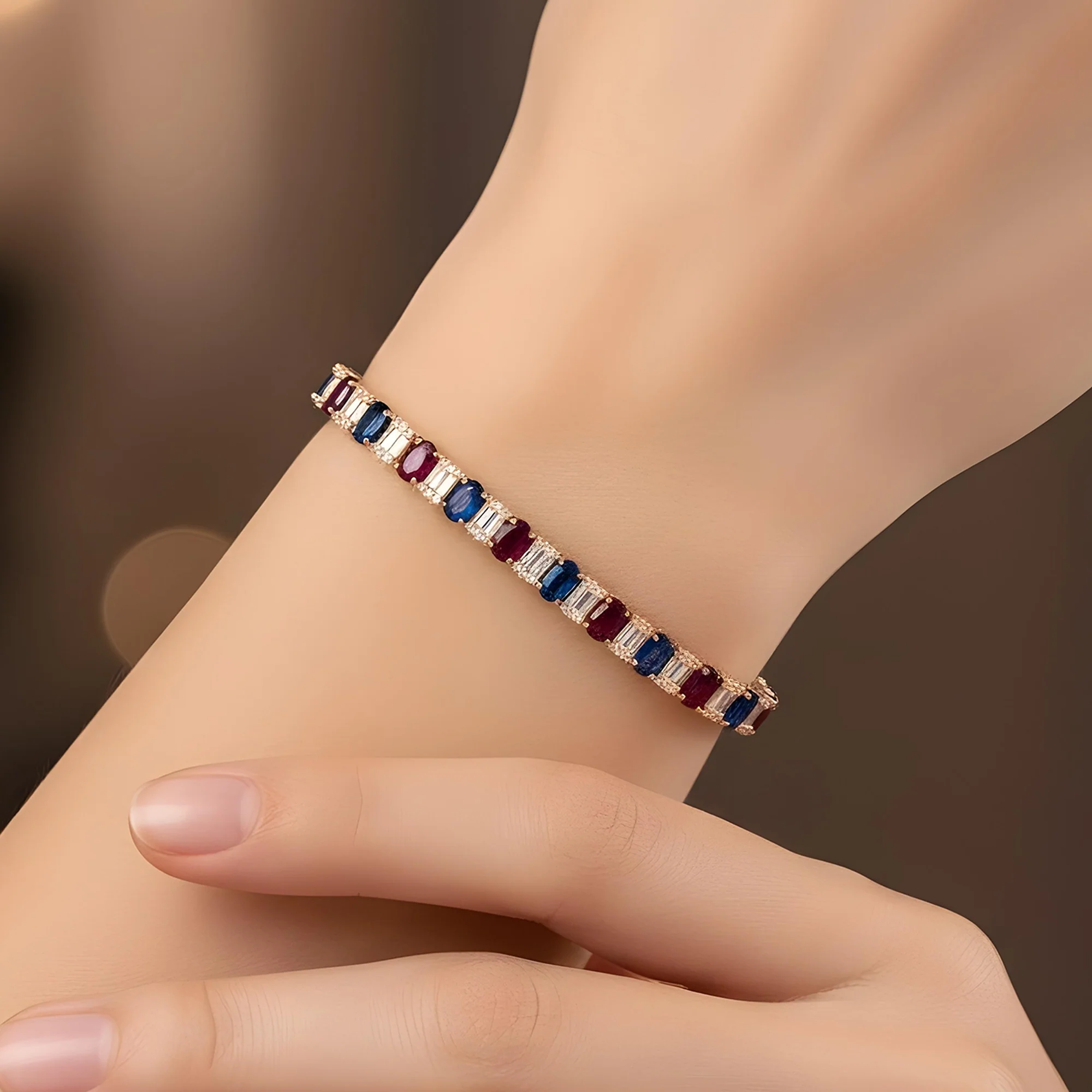 14K White Gold Sapphire/Ruby Gemstone & Diamond Bracelet - Image 8