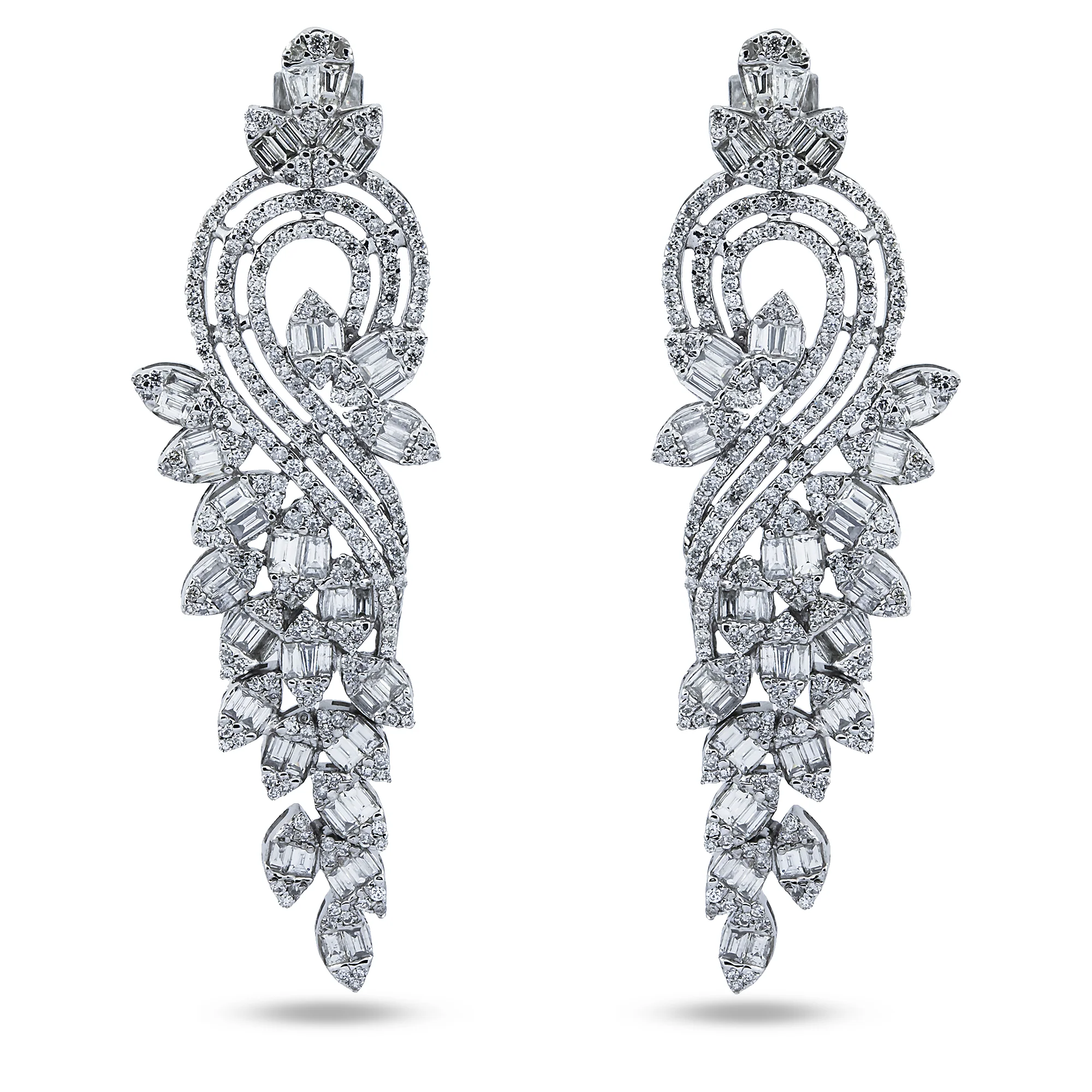 14K White Gold Serenading Swan Diamond Drop Earrings 5.30ctw