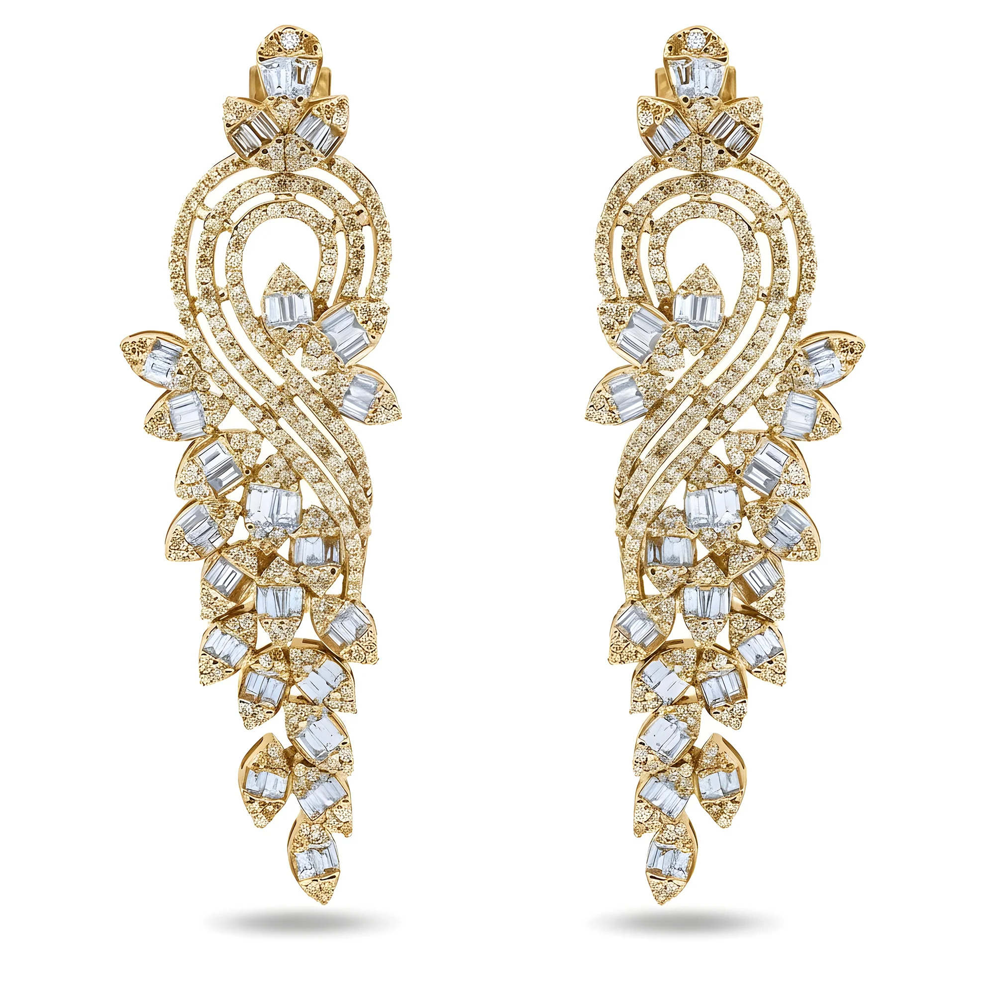 14K White Gold Serenading Swan Diamond Drop Earrings 5.30ctw - Image 4