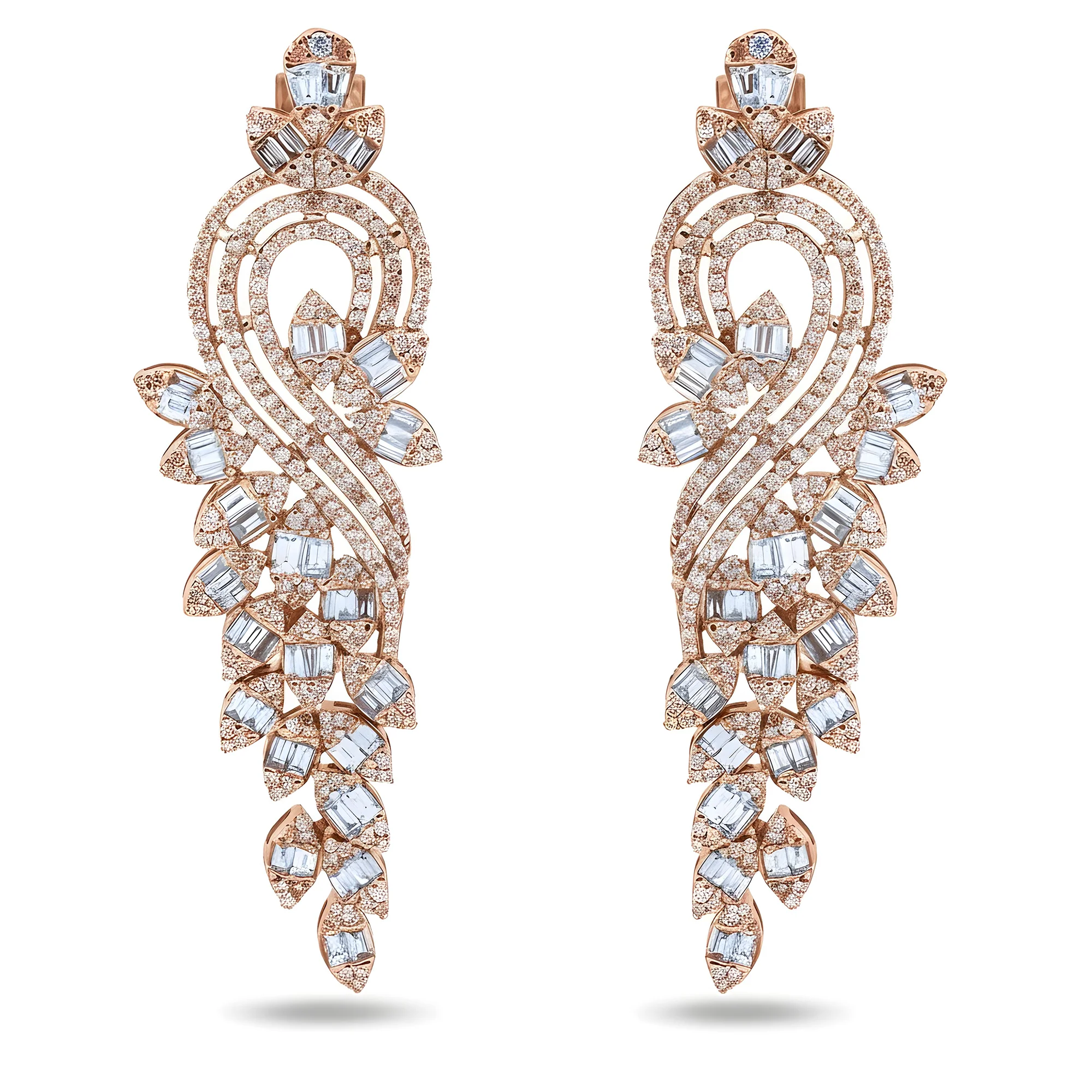 14K White Gold Serenading Swan Diamond Drop Earrings 5.30ctw - Image 6