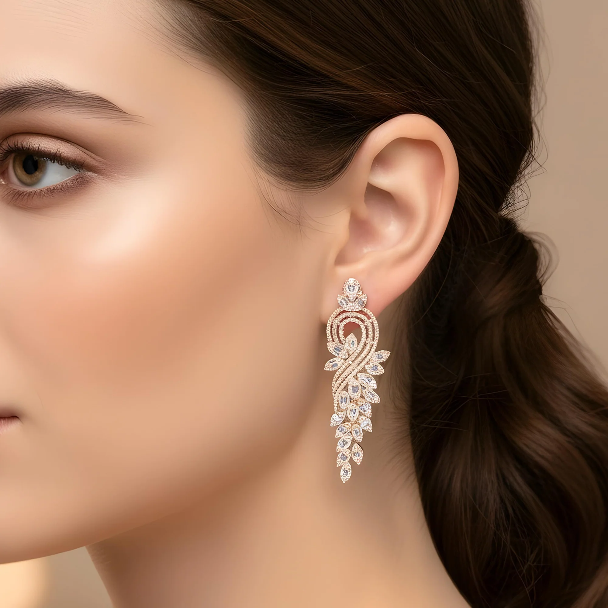 14K White Gold Serenading Swan Diamond Drop Earrings 5.30ctw - Image 7