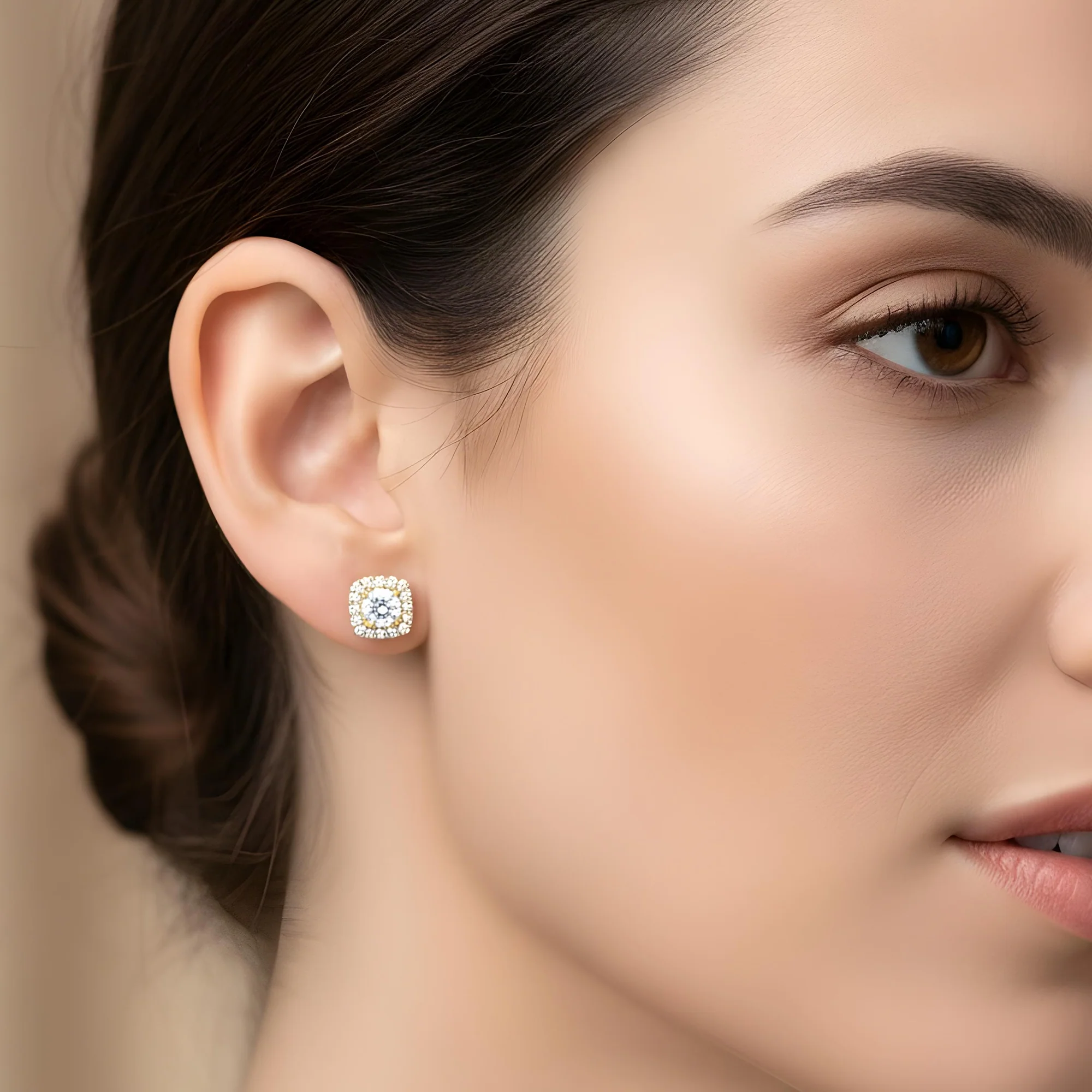 14K White Gold Square Shape Round Diamond Cluster Stud Earrings 2.83ctw - Image 5