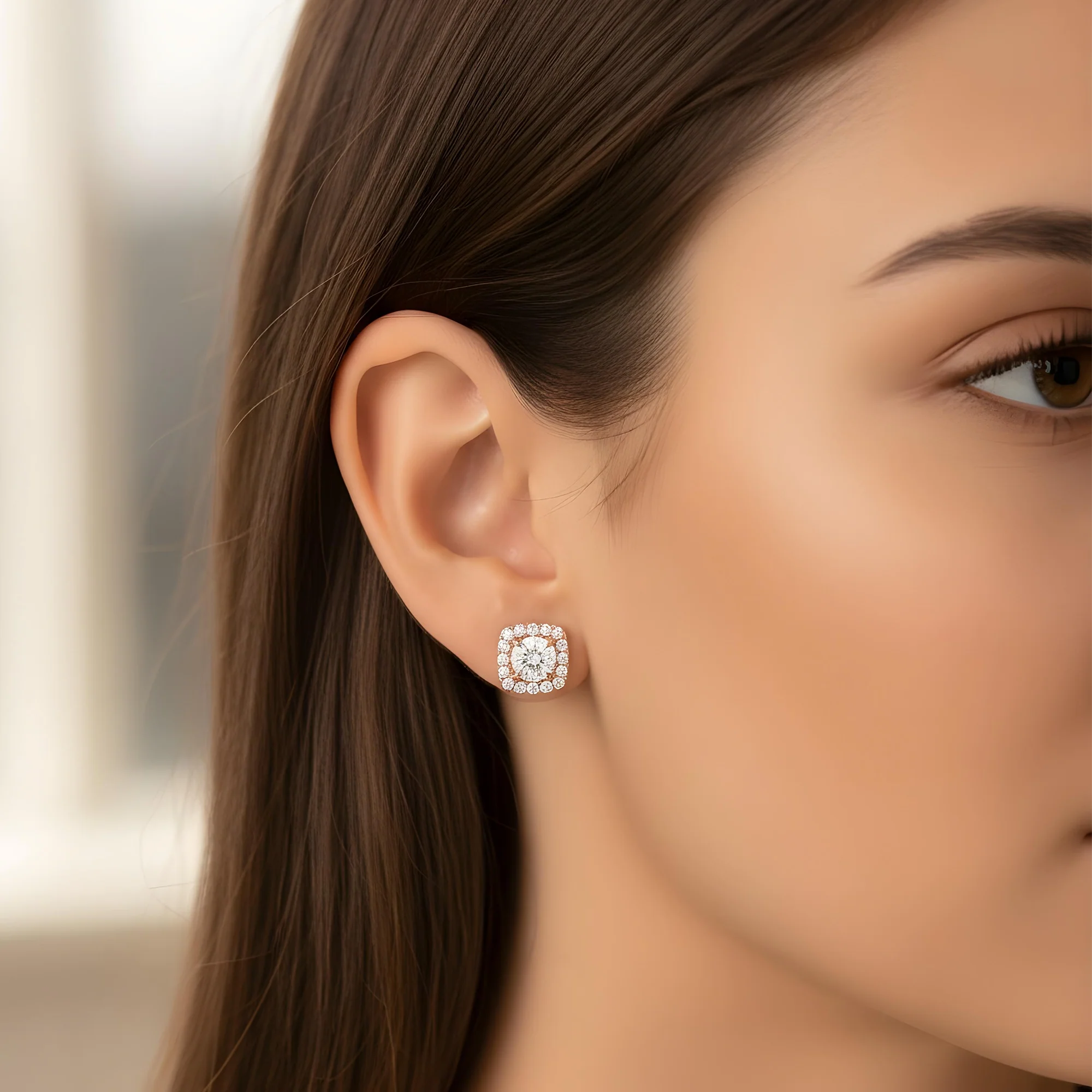 14K White Gold Square Shape Round Diamond Cluster Stud Earrings 2.83ctw - Image 7