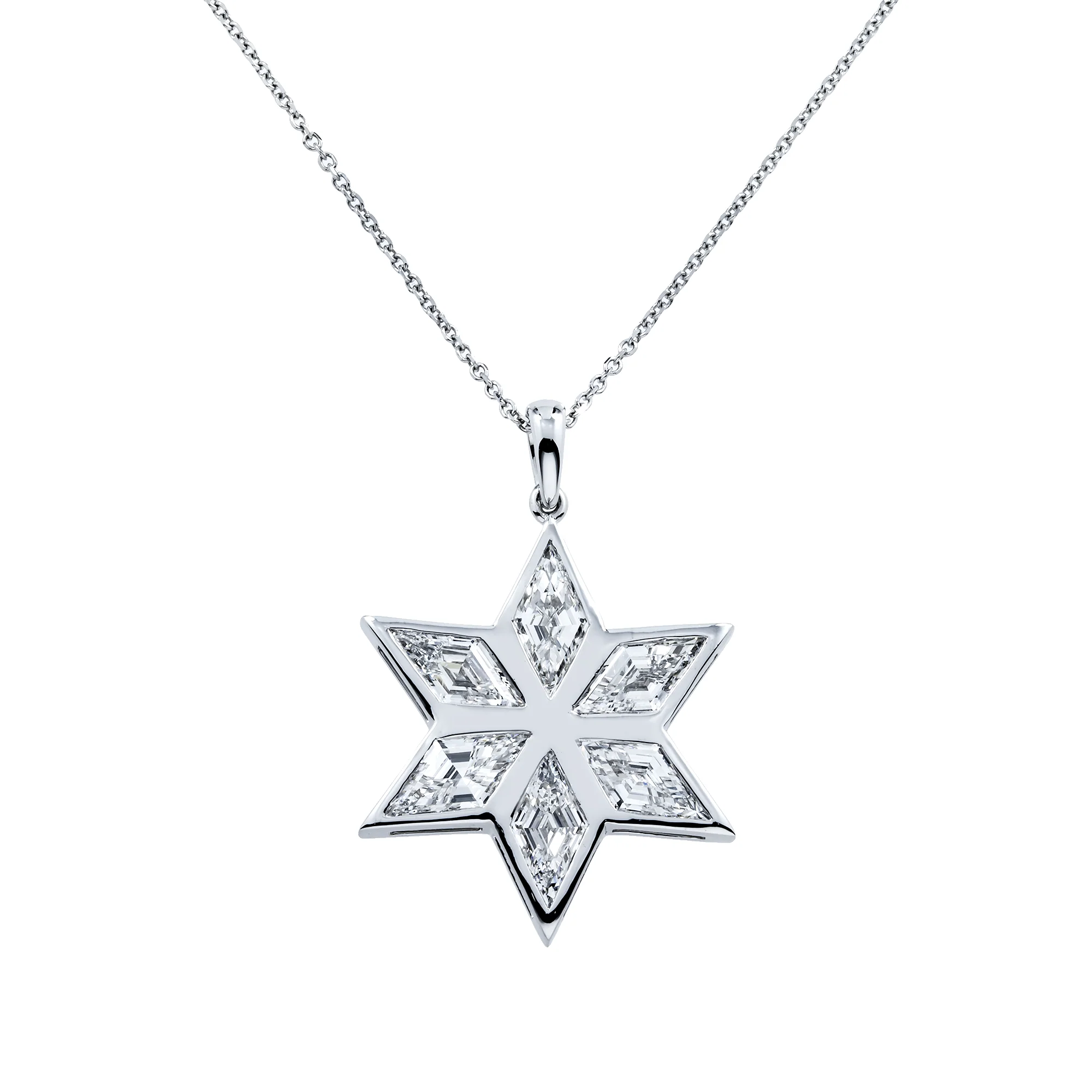 14K White Gold Star Of David Pendant & Chain Necklace 6.07ct