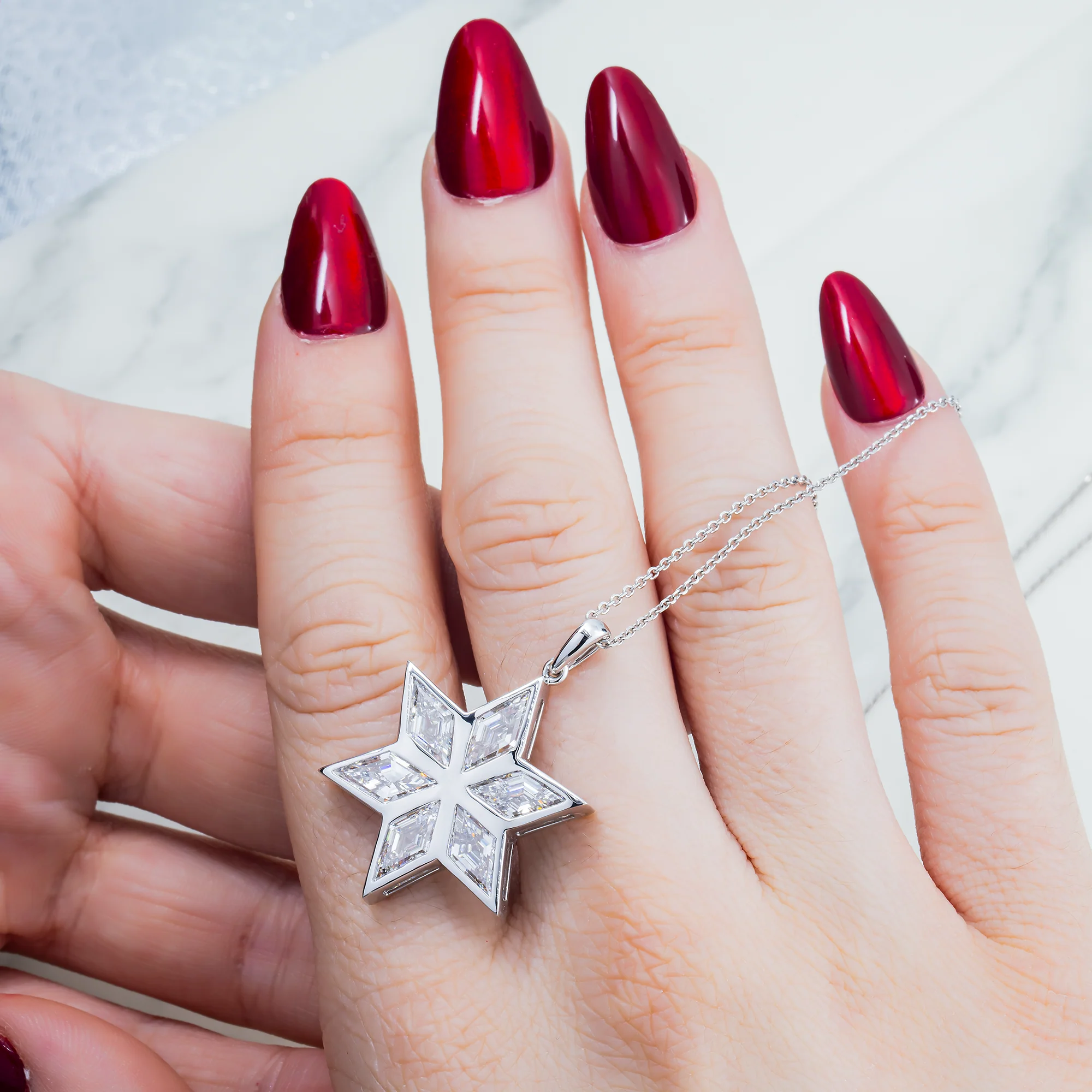 14K White Gold Star Of David Pendant & Chain Necklace 6.07ct - Image 2