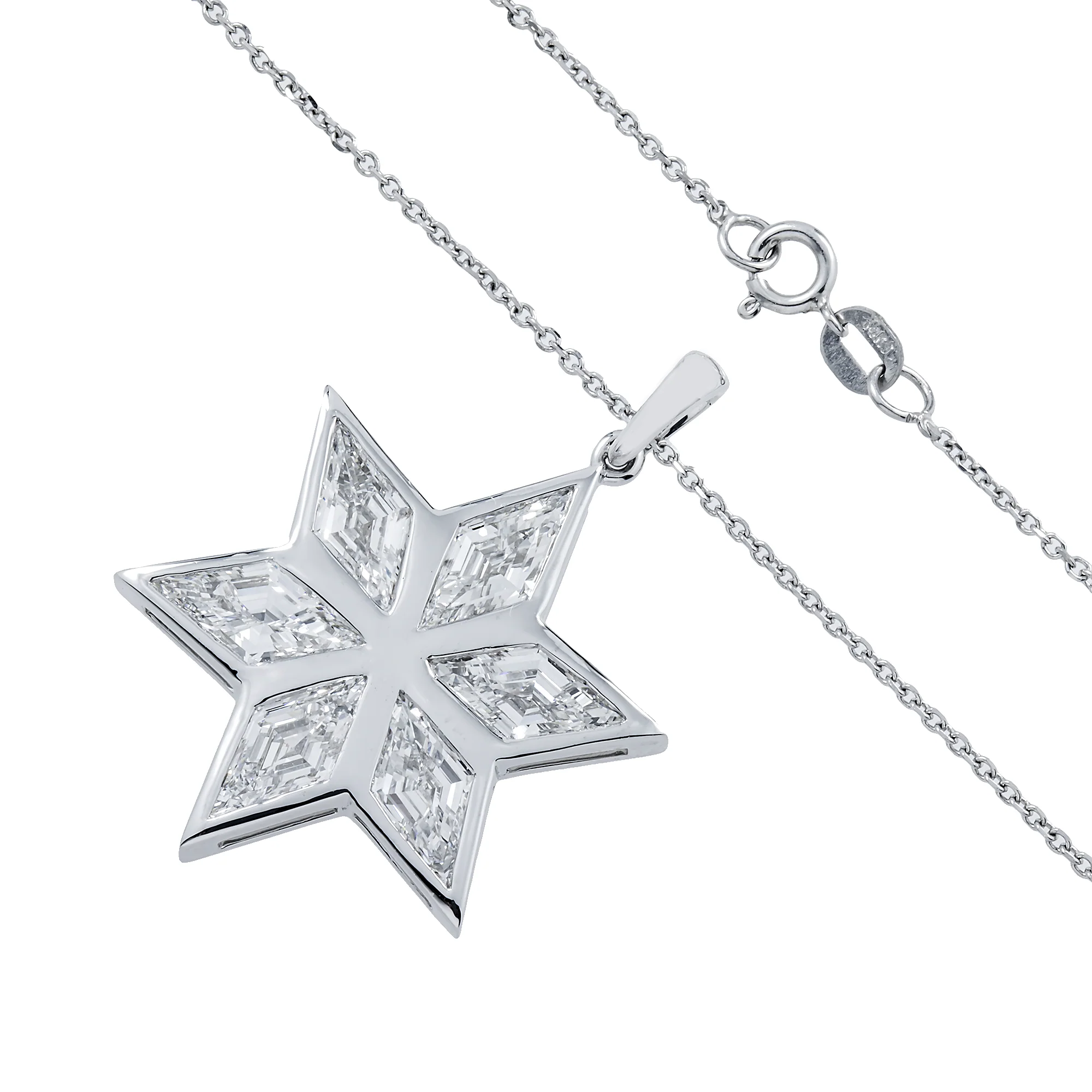 14K White Gold Star Of David Pendant & Chain Necklace 6.07ct - Image 3