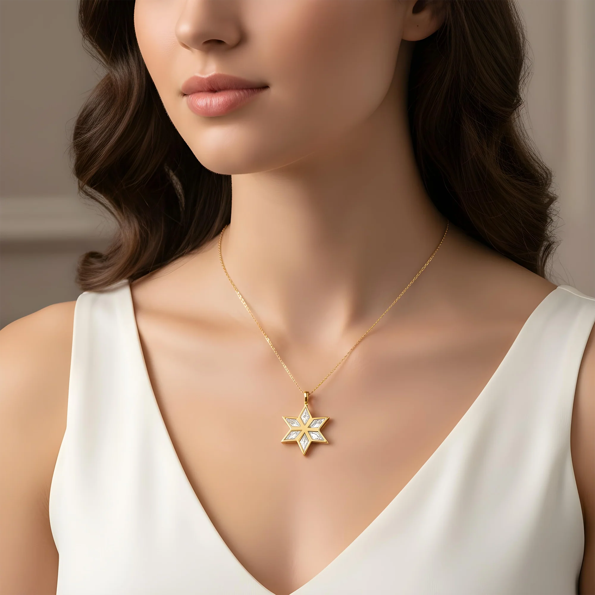 14K White Gold Star Of David Pendant & Chain Necklace 6.07ct - Image 5