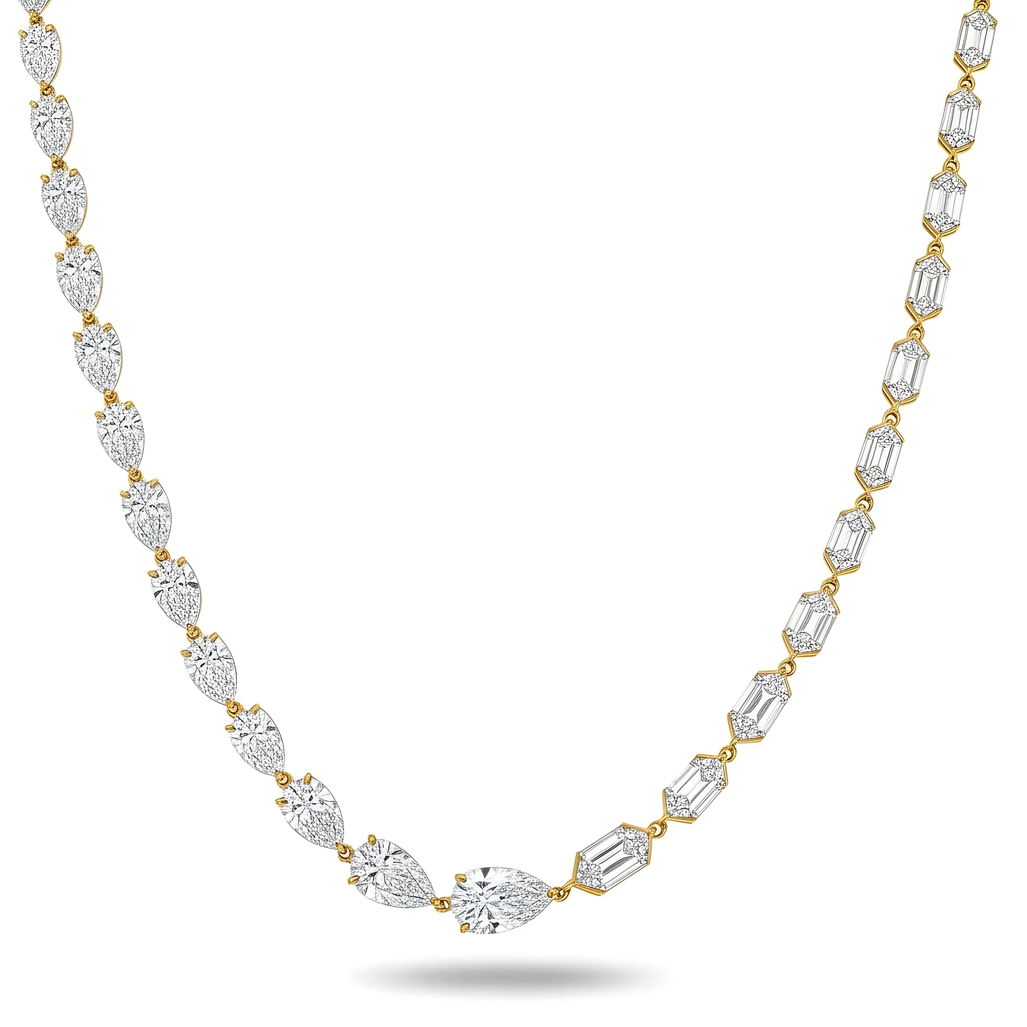 14K White Gold Step Cut Hexagon & Pear Diamond Chain 33.26ct - Image 5