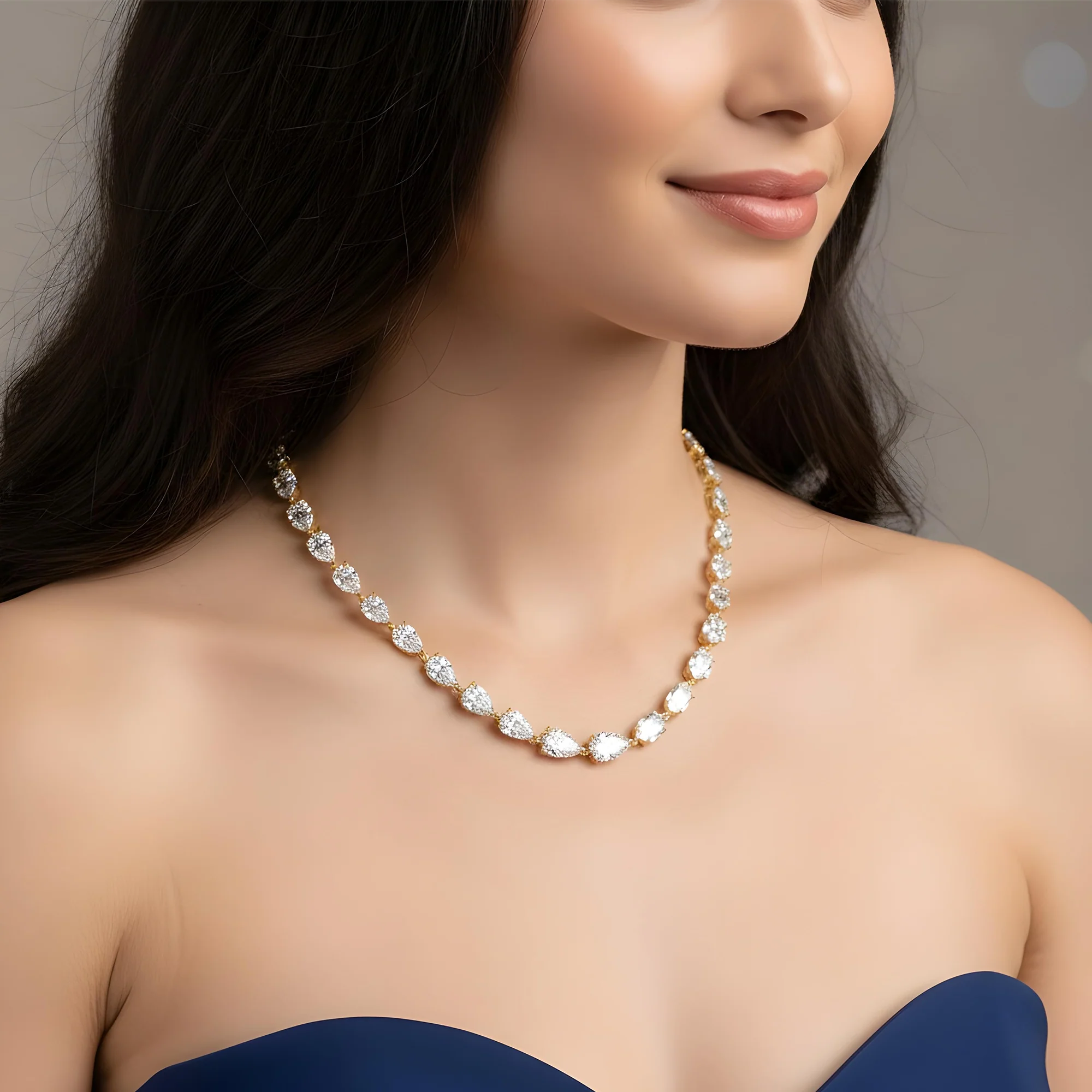 14K White Gold Step Cut Hexagon & Pear Diamond Chain 33.26ct - Image 6
