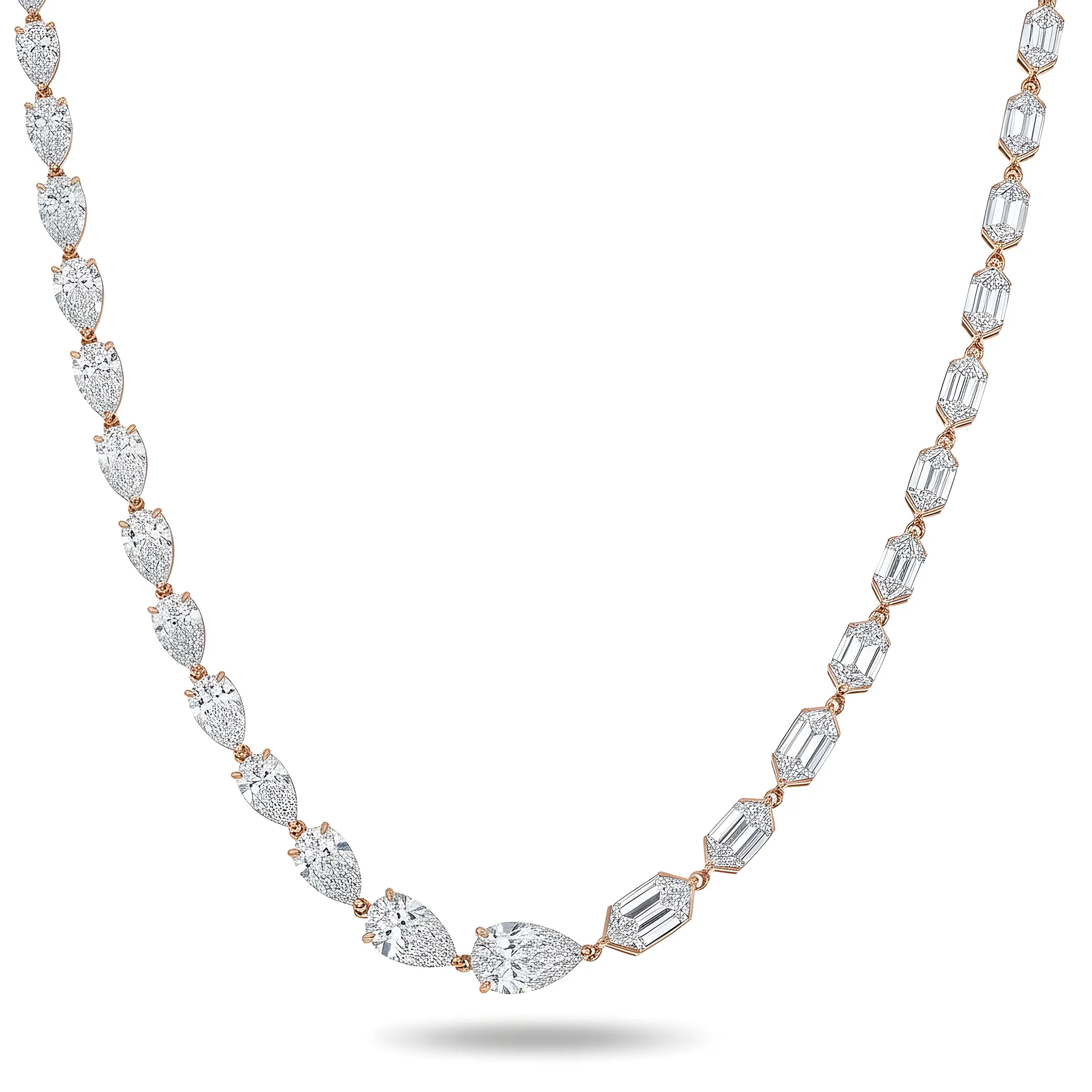 14K White Gold Step Cut Hexagon & Pear Diamond Chain 33.26ct - Image 7