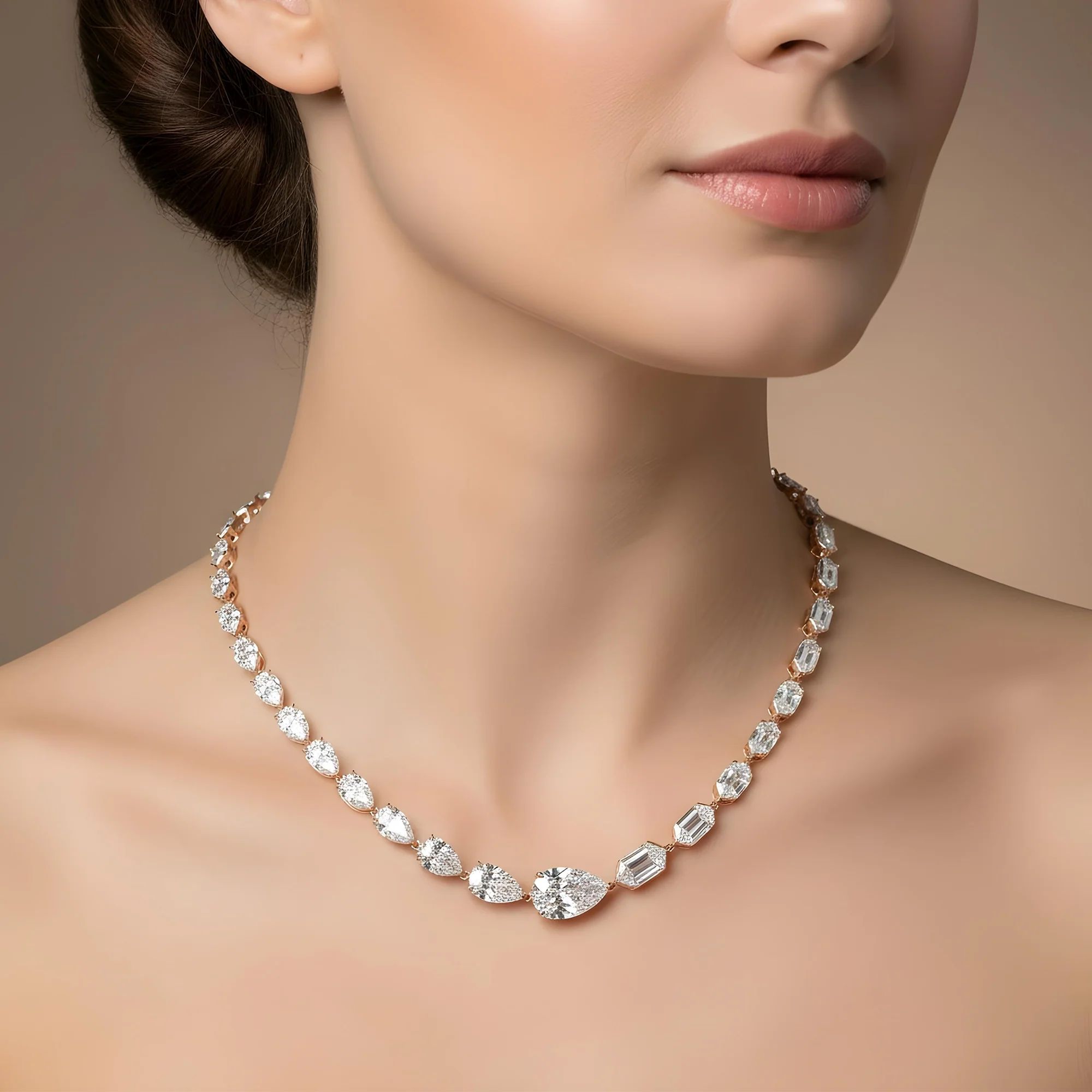 14K White Gold Step Cut Hexagon & Pear Diamond Chain 33.26ct - Image 8