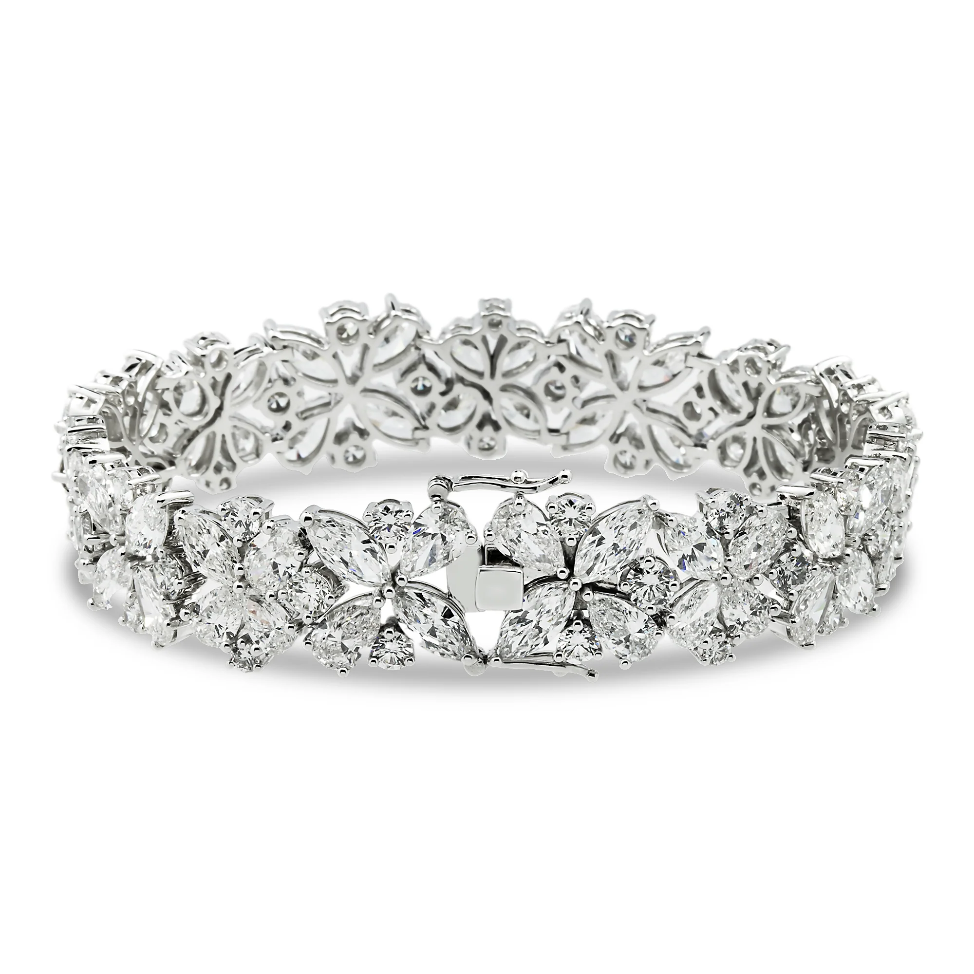 14K White Gold String of Flowers Multi Cut Diamond Bracelet 33.72ct - Image 4