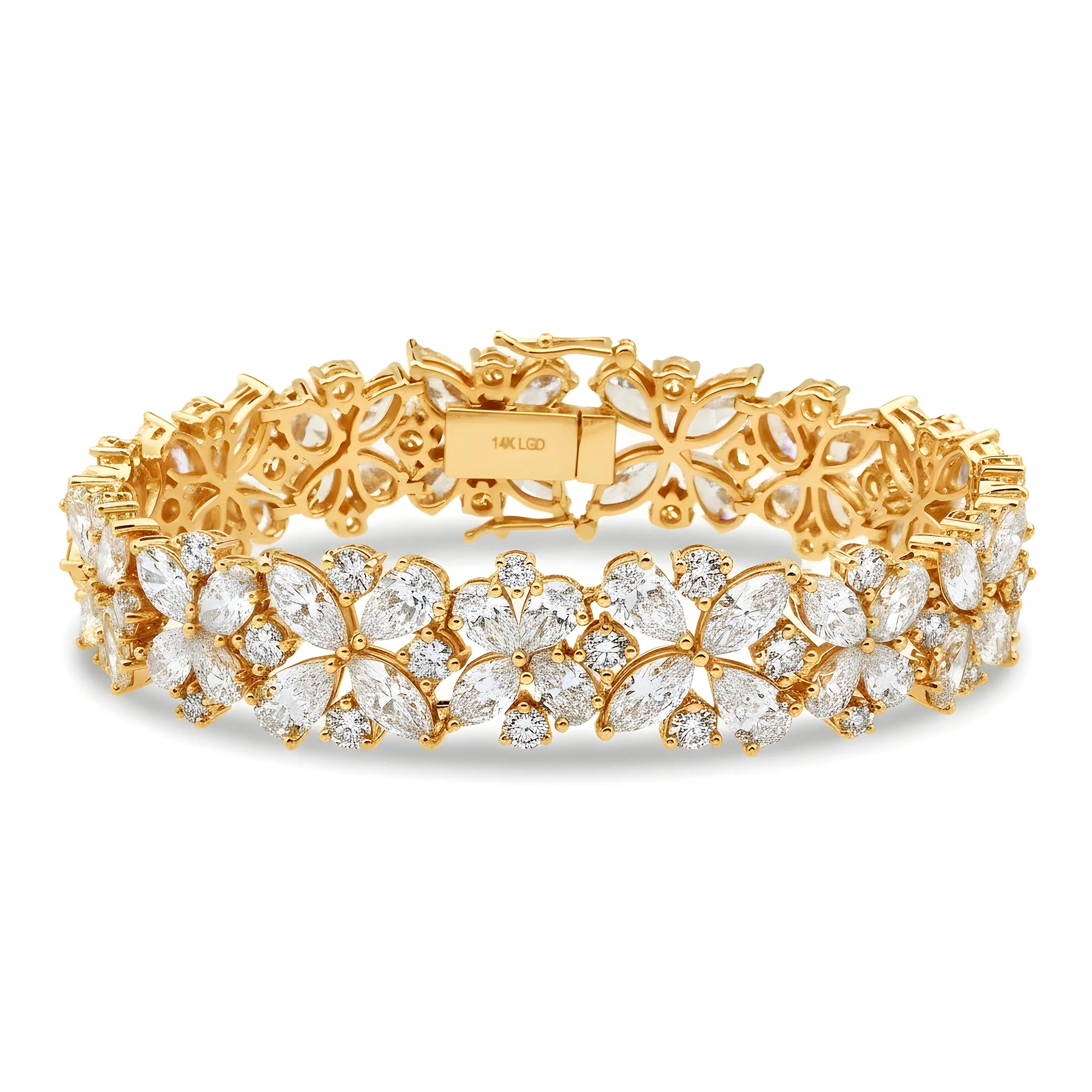 14K White Gold String of Flowers Multi Cut Diamond Bracelet 33.72ct - Image 5