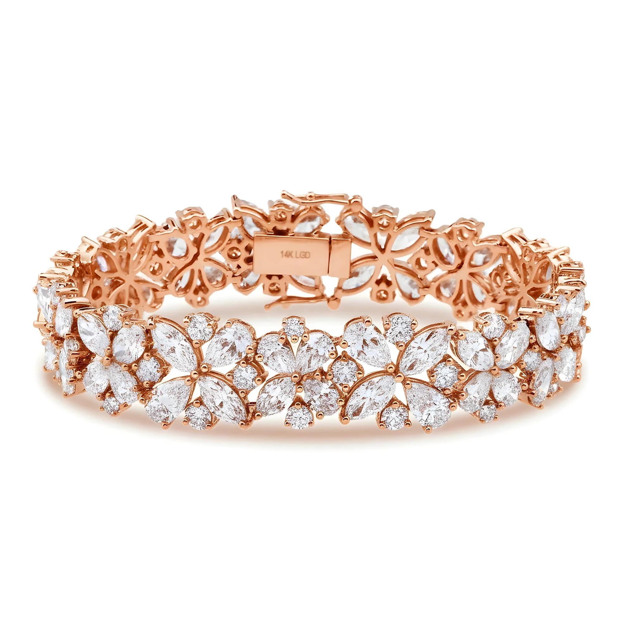 14K White Gold String of Flowers Multi Cut Diamond Bracelet 33.72ct - Image 7