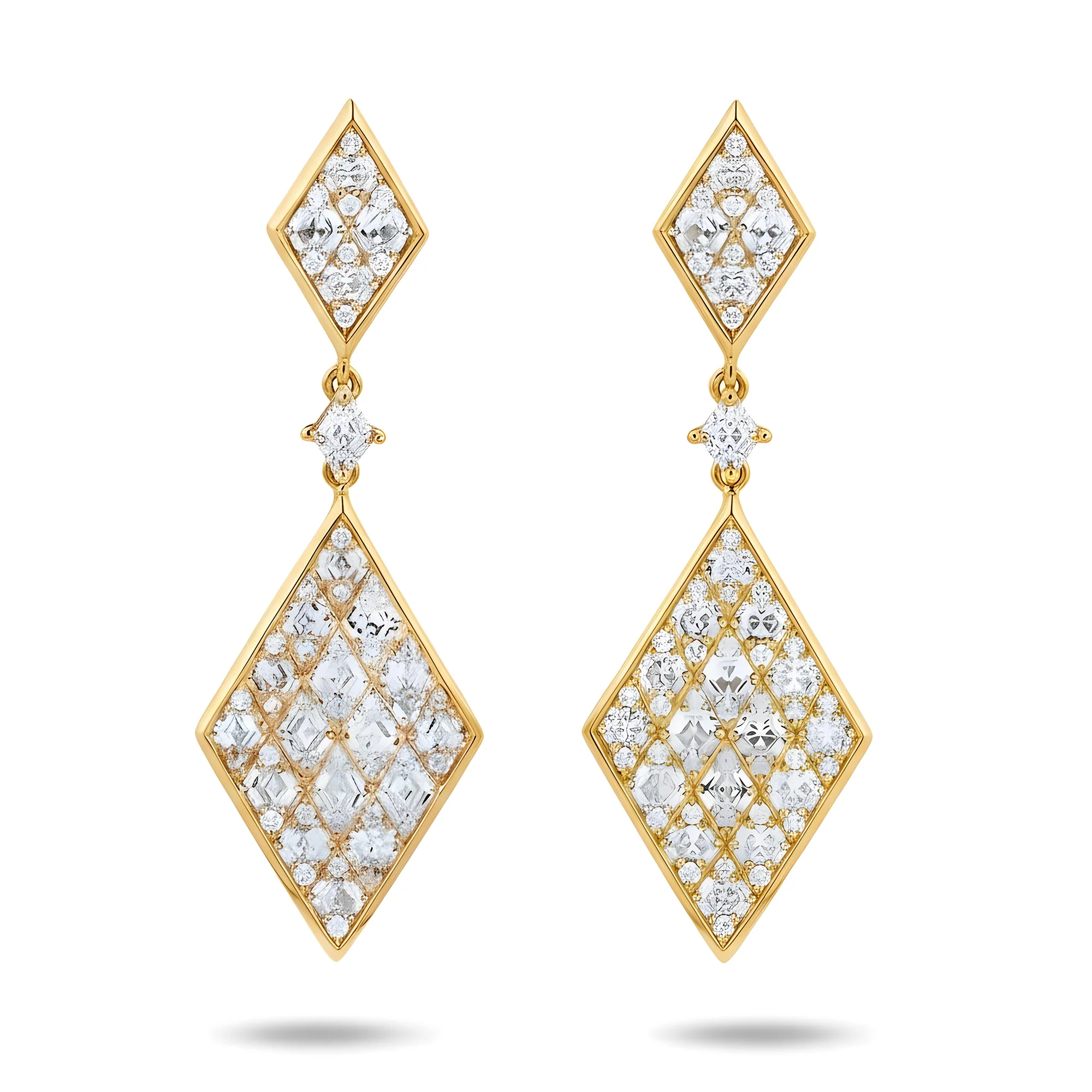 14K White Gold Three Tier Emerald Cut Diamond Drop Earrings 8.38ct - Image 4