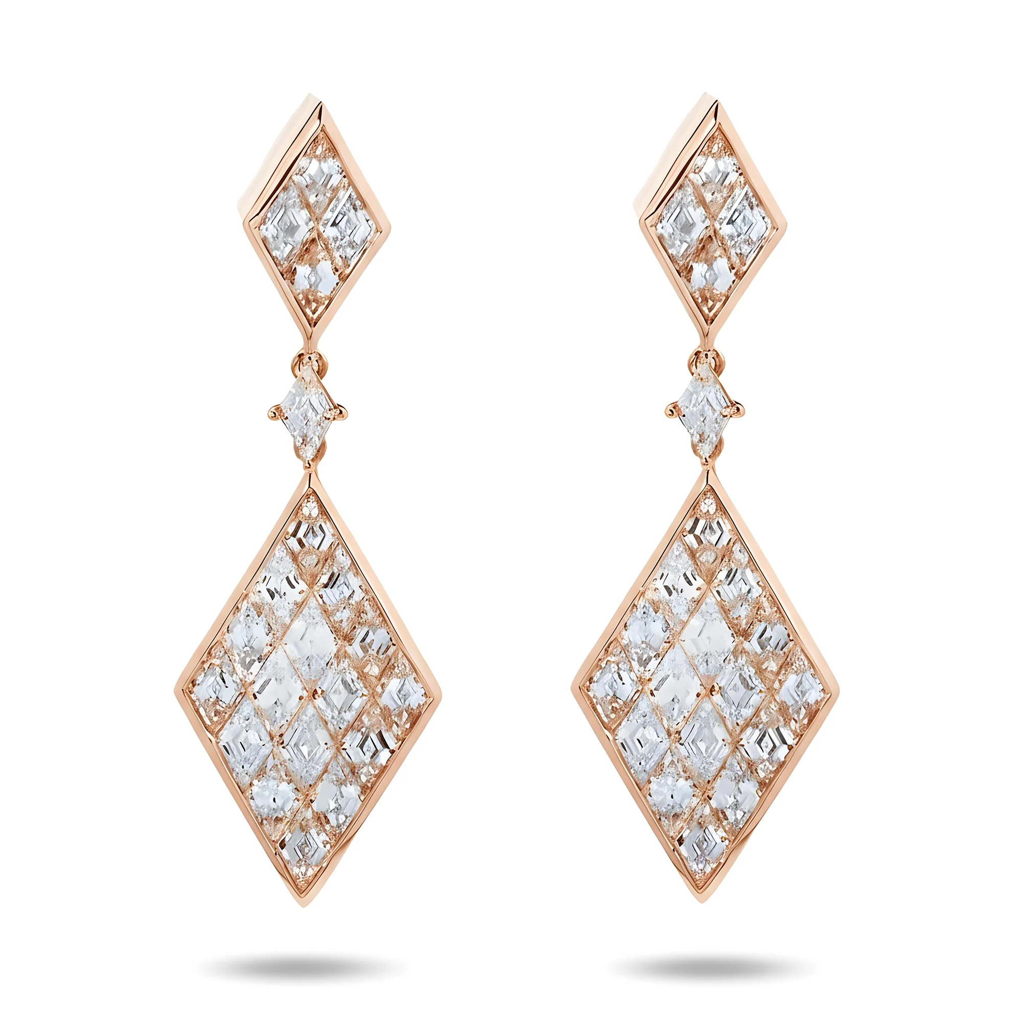 14K White Gold Three Tier Emerald Cut Diamond Drop Earrings 8.38ct - Image 6