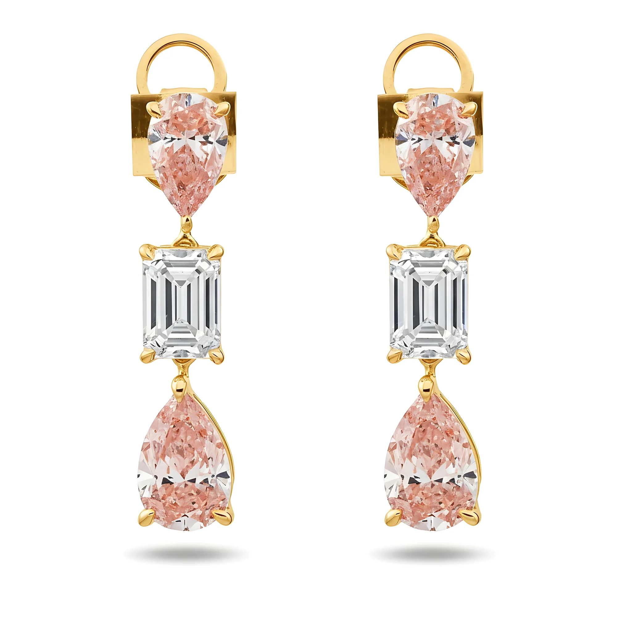 14K White Gold Three Tier Fancy Pink & White Diamond Drop Earrings 4.78ctw - Image 4