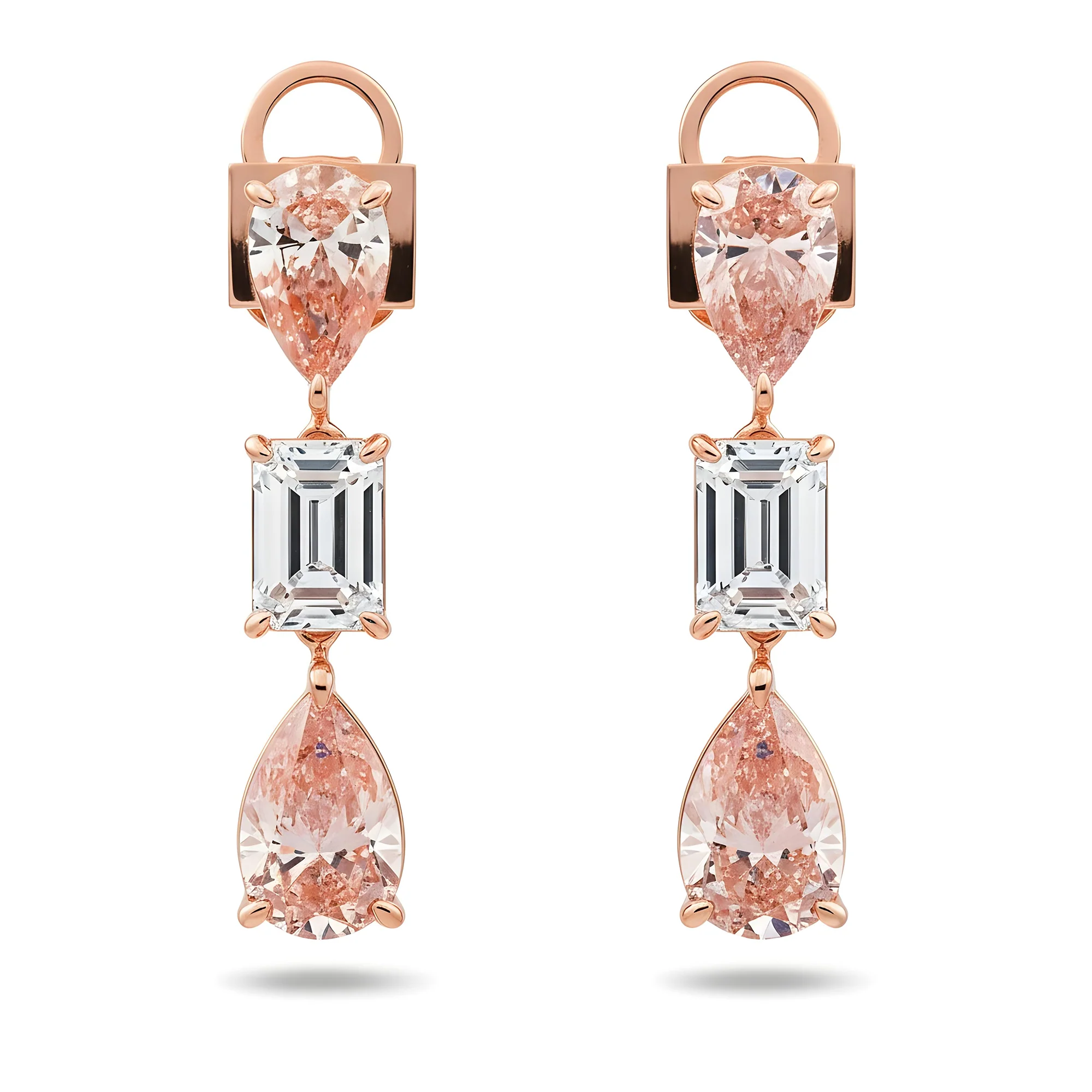 14K White Gold Three Tier Fancy Pink & White Diamond Drop Earrings 4.78ctw - Image 6