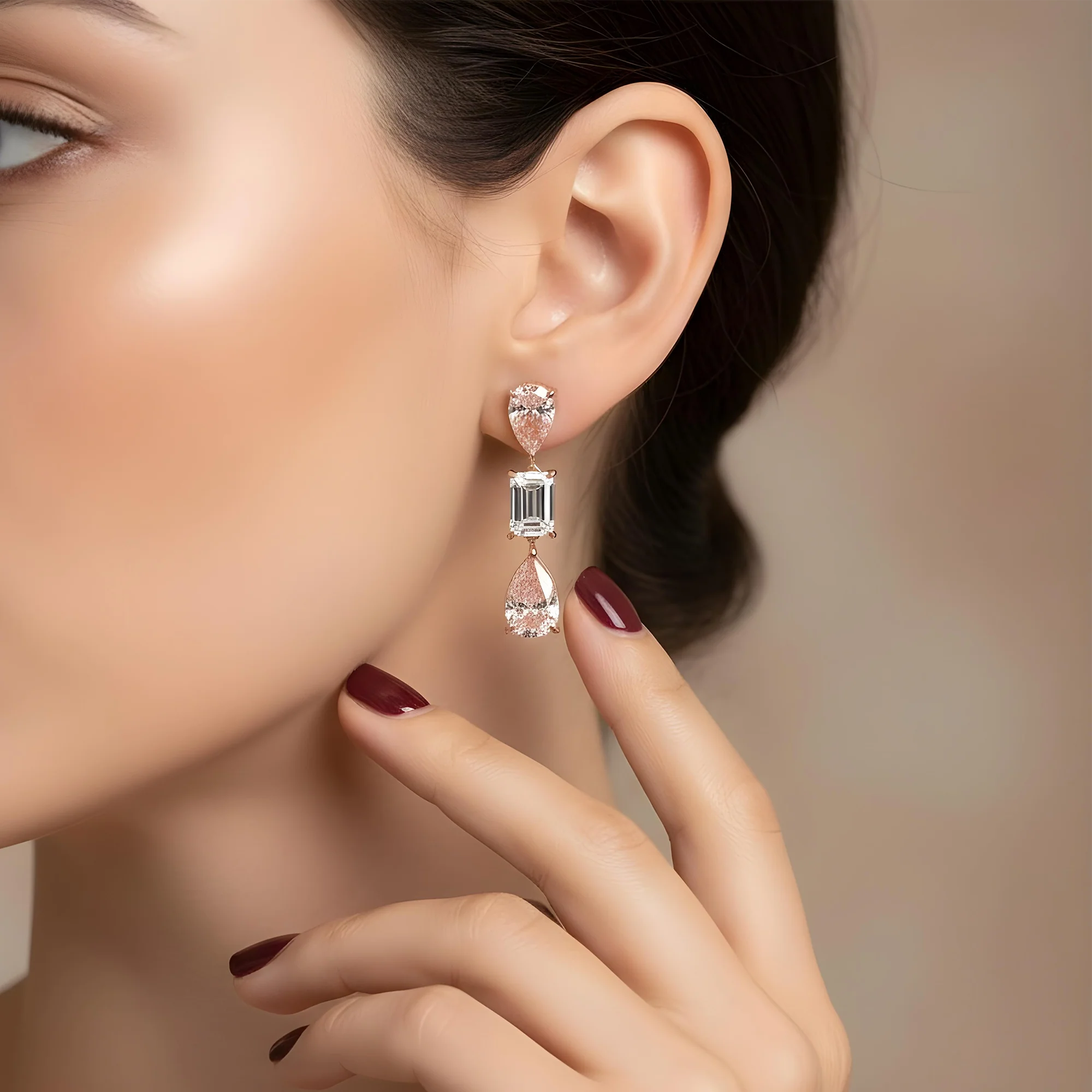 14K White Gold Three Tier Fancy Pink & White Diamond Drop Earrings 4.78ctw - Image 7
