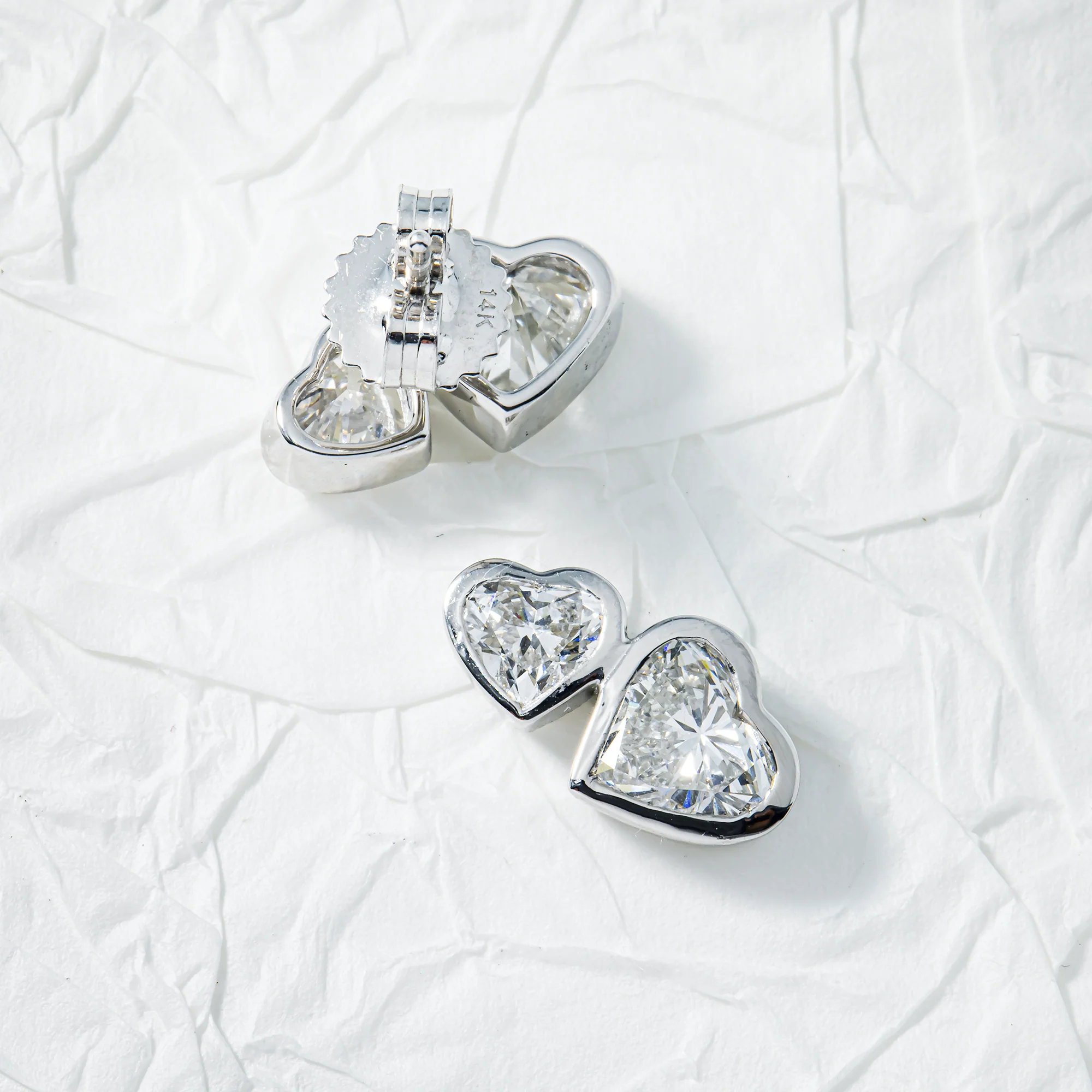 14K White Gold Toi et Moi Double Heart Cut Diamond Stud Earrings 3.17ctw - Image 3
