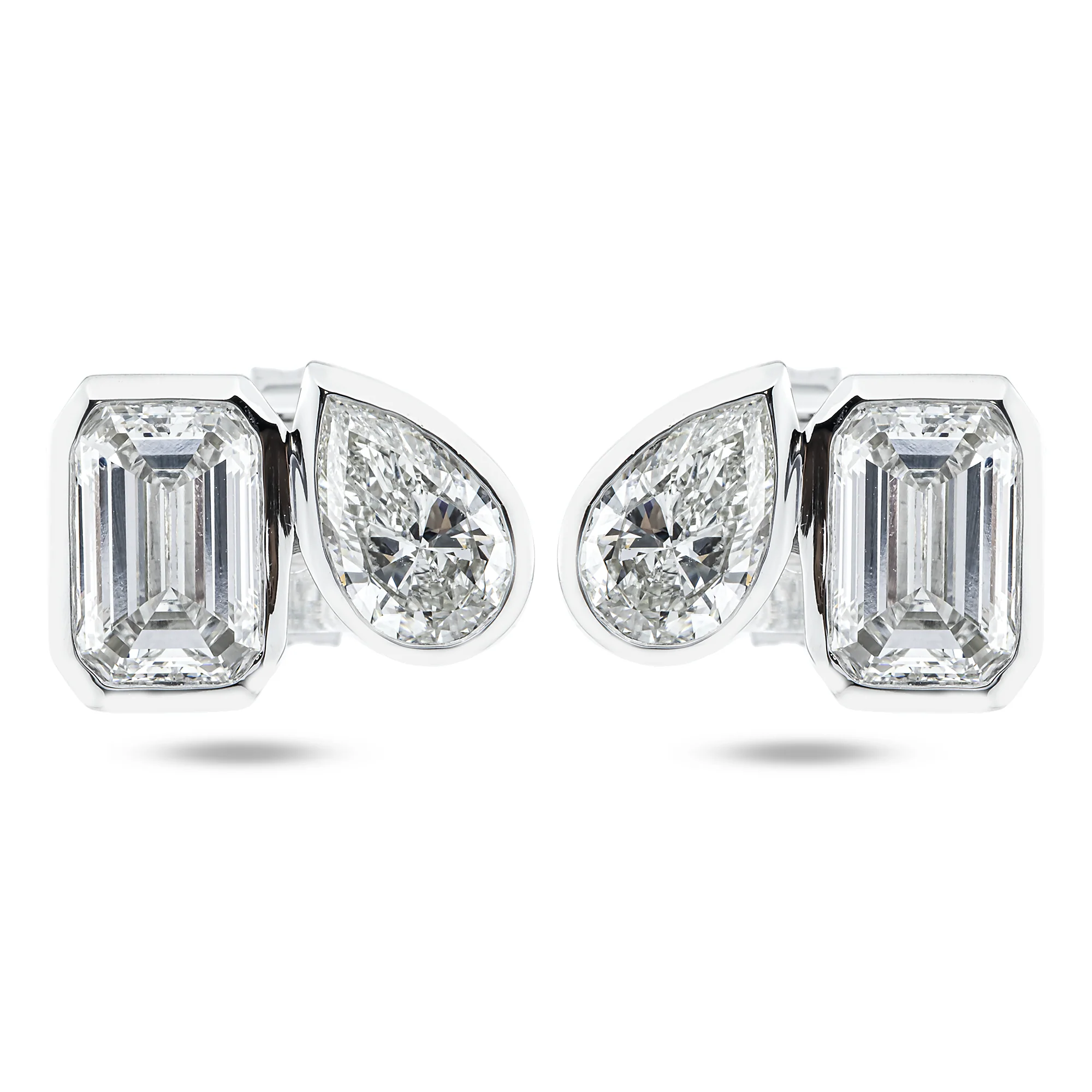 14K White Gold Toi et Moi Pear & Emerald Double Diamond Stud Earrings 3.08ctw