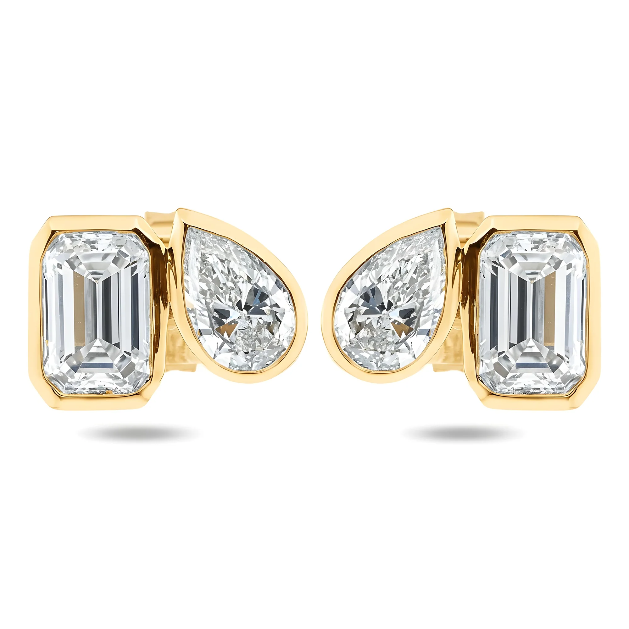 14K White Gold Toi et Moi Pear & Emerald Double Diamond Stud Earrings 3.08ctw - Image 4