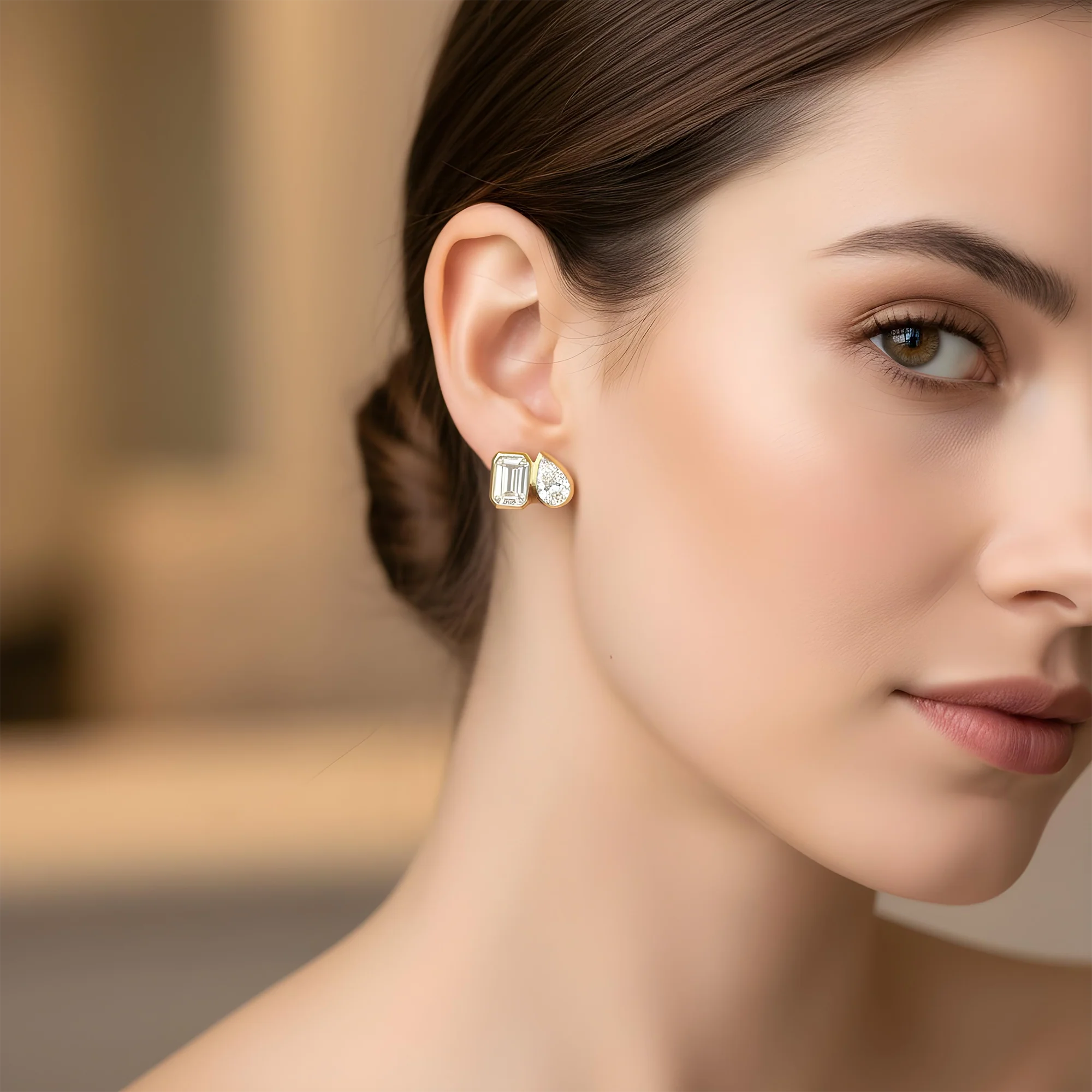 14K White Gold Toi et Moi Pear & Emerald Double Diamond Stud Earrings 3.08ctw - Image 5