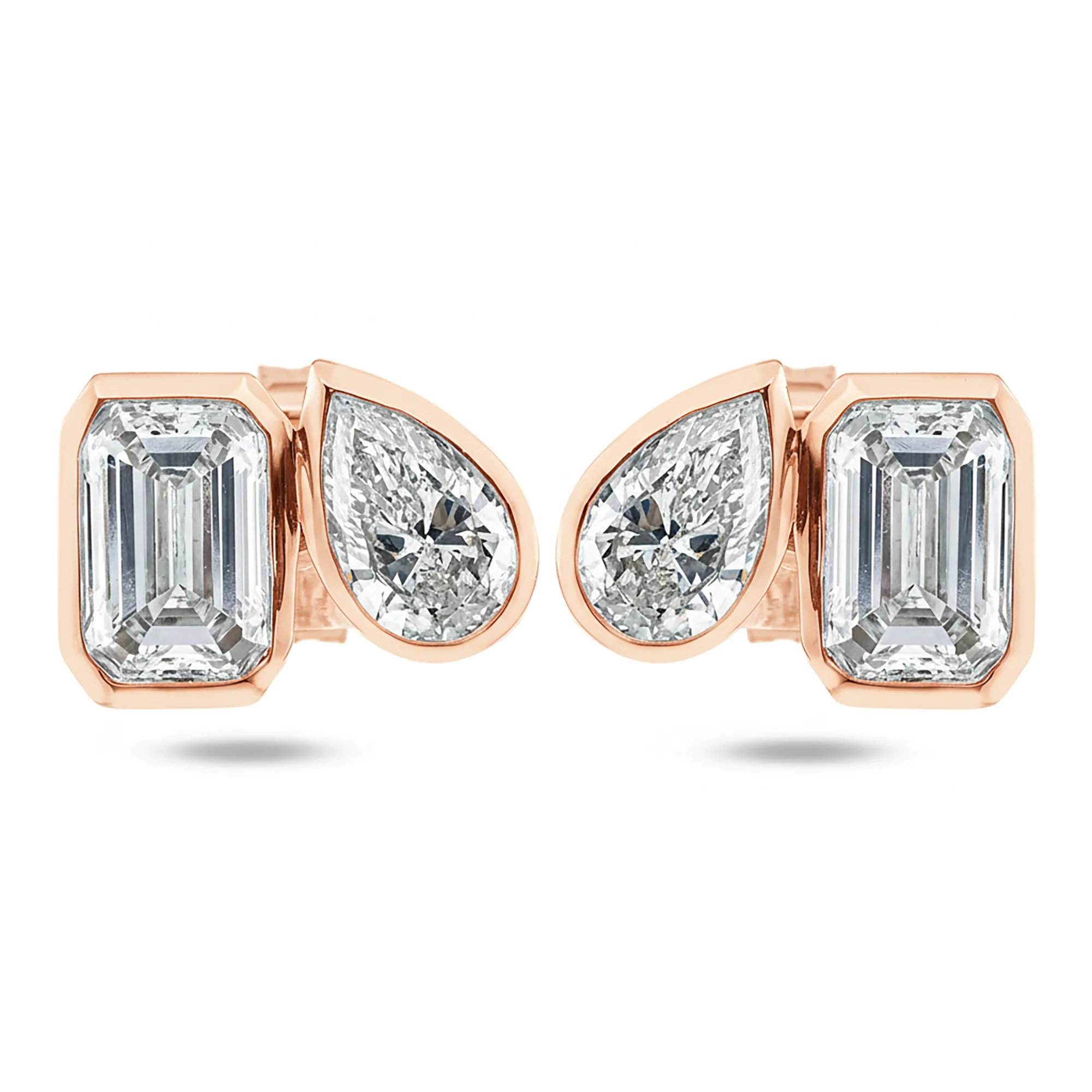 14K White Gold Toi et Moi Pear & Emerald Double Diamond Stud Earrings 3.08ctw - Image 6