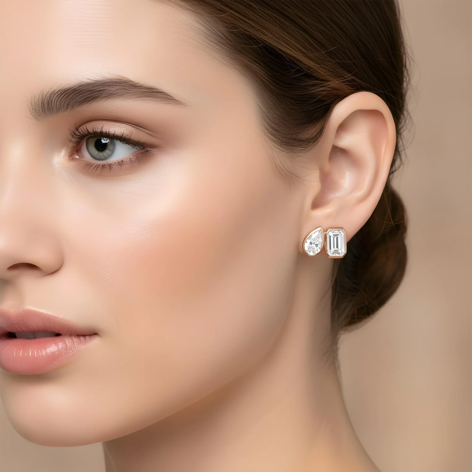 14K White Gold Toi et Moi Pear & Emerald Double Diamond Stud Earrings 3.08ctw - Image 7