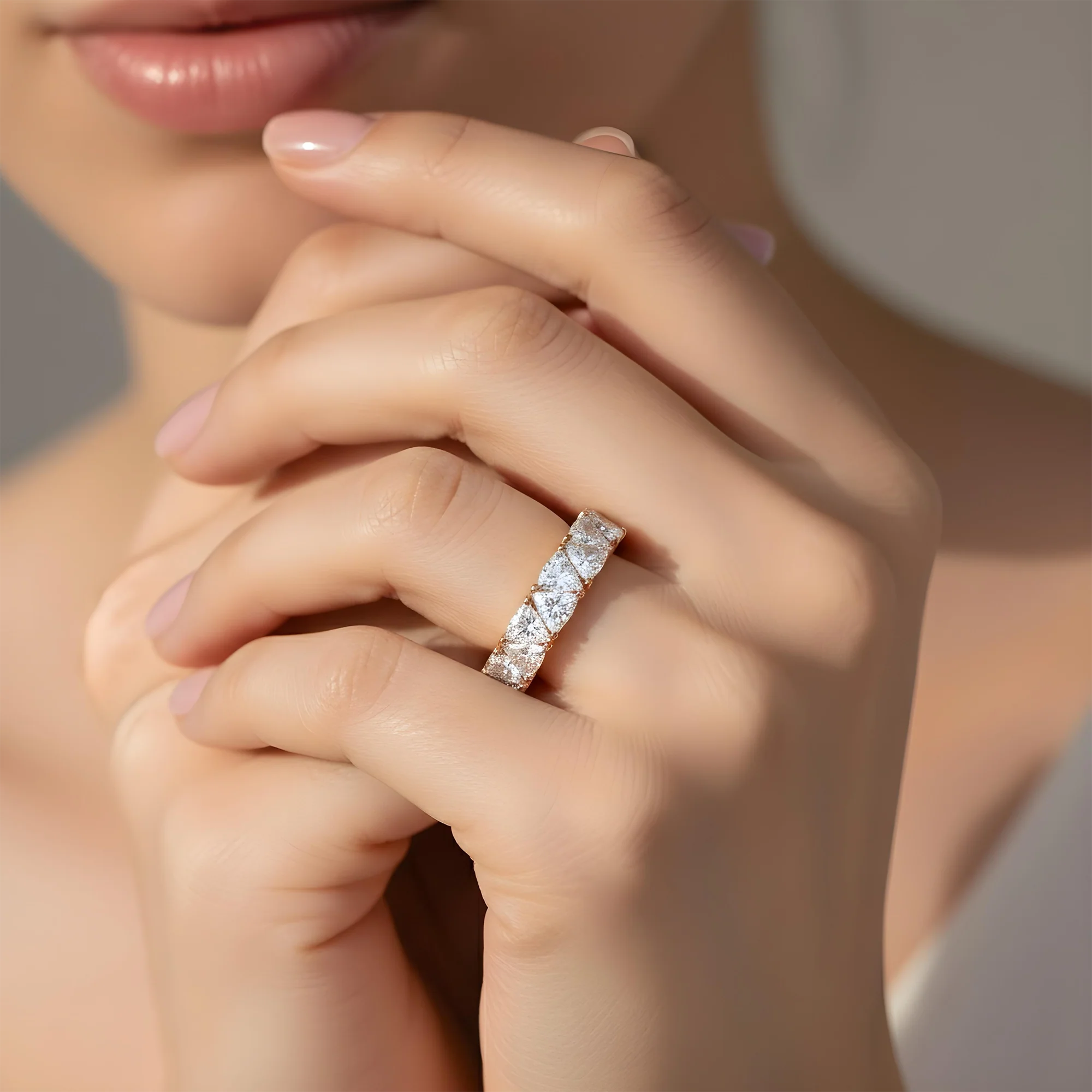 14K White Gold Trillion Cut Diamond Eternity Ring 7.89ct (size 6.25) - Image 8