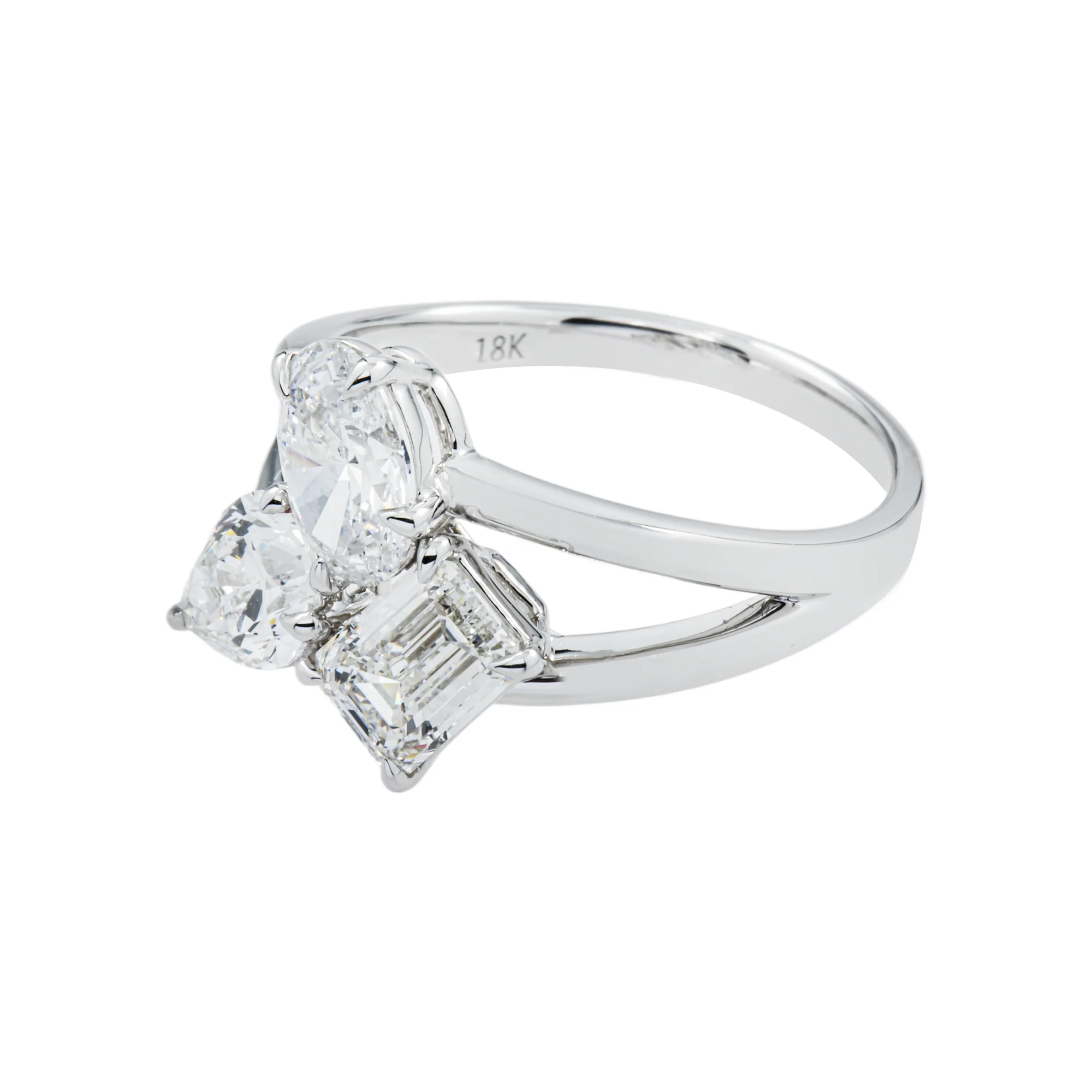 14K White Gold Triple Diamond Clister Ring 2.77ct - Image 5