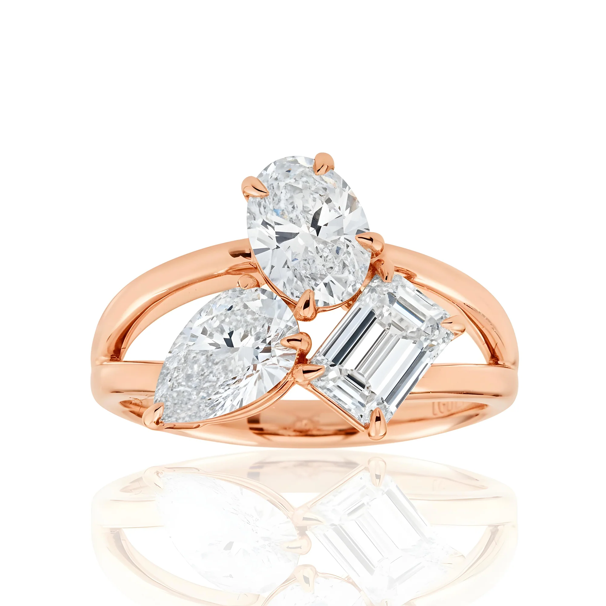 14K White Gold Triple Diamond Clister Ring 2.77ct - Image 8