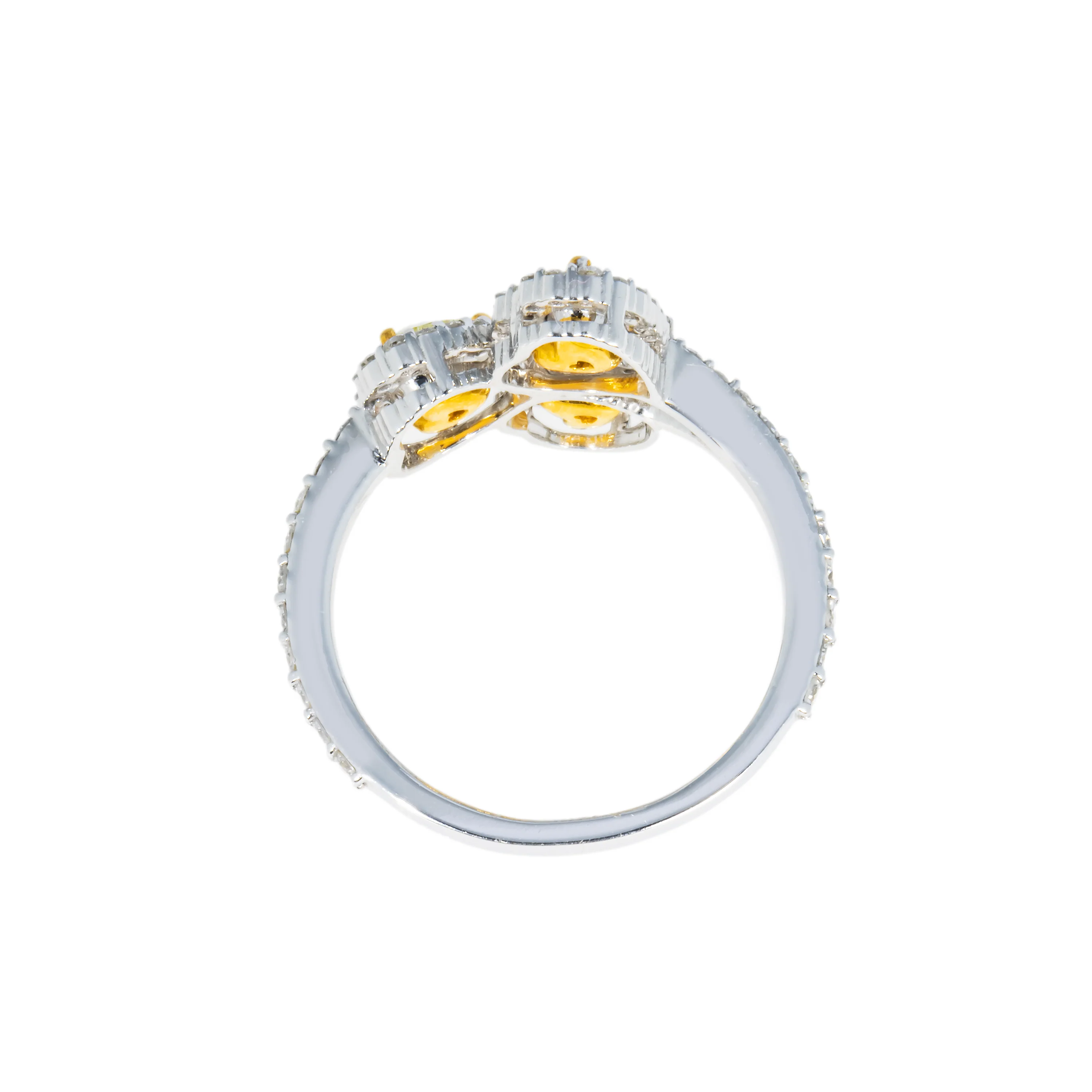 14K White Gold Triple Heart Cut Fancy Yellow Diamond Ring 1.66ct - Image 4