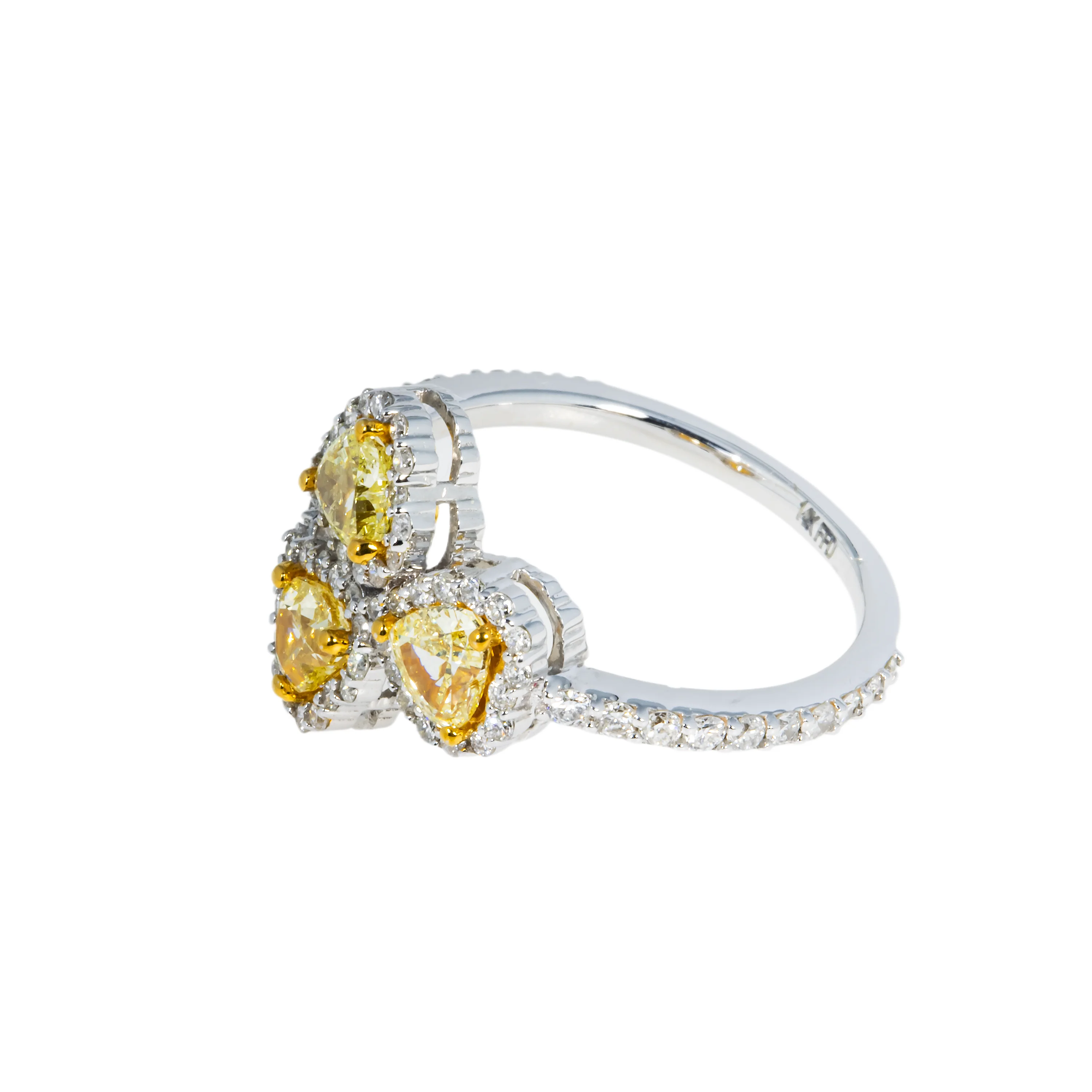 14K White Gold Triple Heart Cut Fancy Yellow Diamond Ring 1.66ct - Image 5