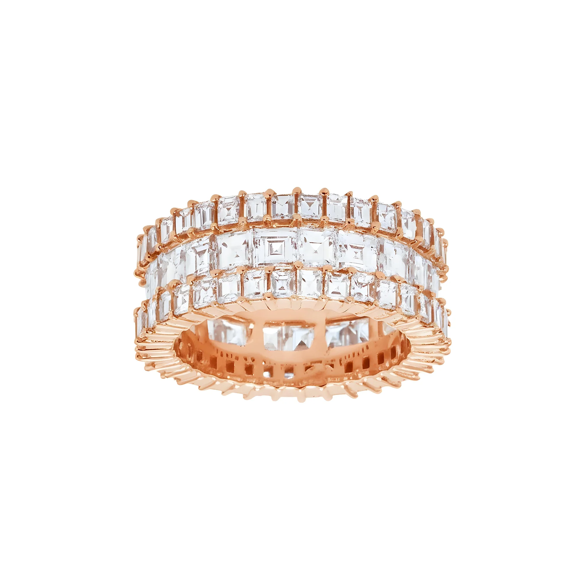 14K White Gold Triple Row Asscher Cut Diamond Eternity Ring 7.74ct (size 7) - Image 7